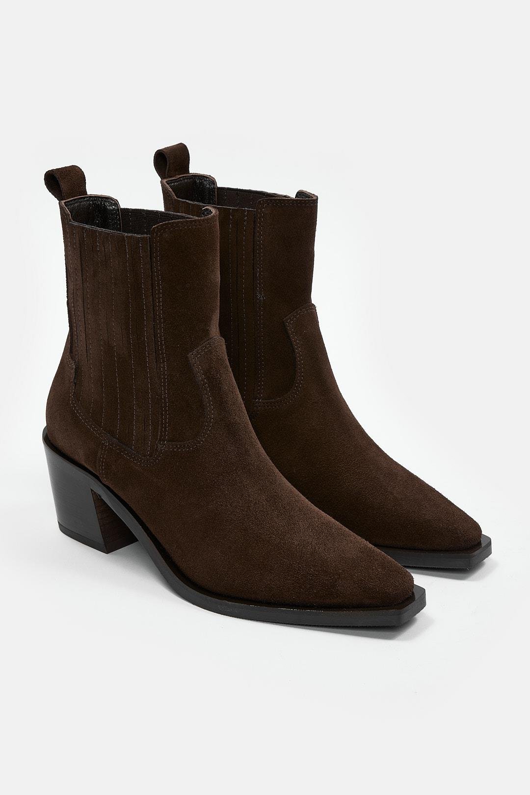Lova Kahve Süet Hakiki Deri Topuklu Bot