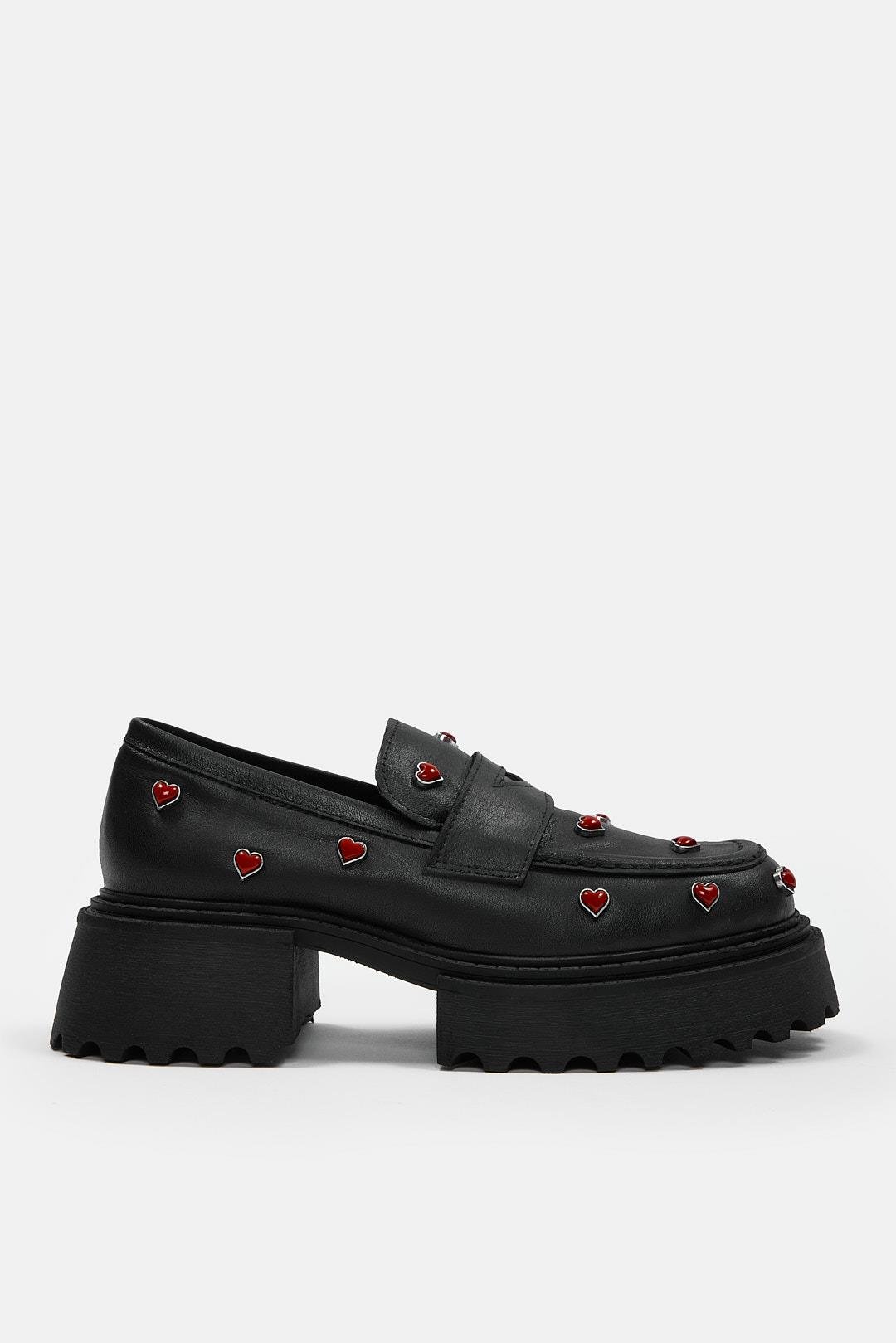 Love Siyah Hakiki Deri Kalın Tabanlı Kadın Loafer