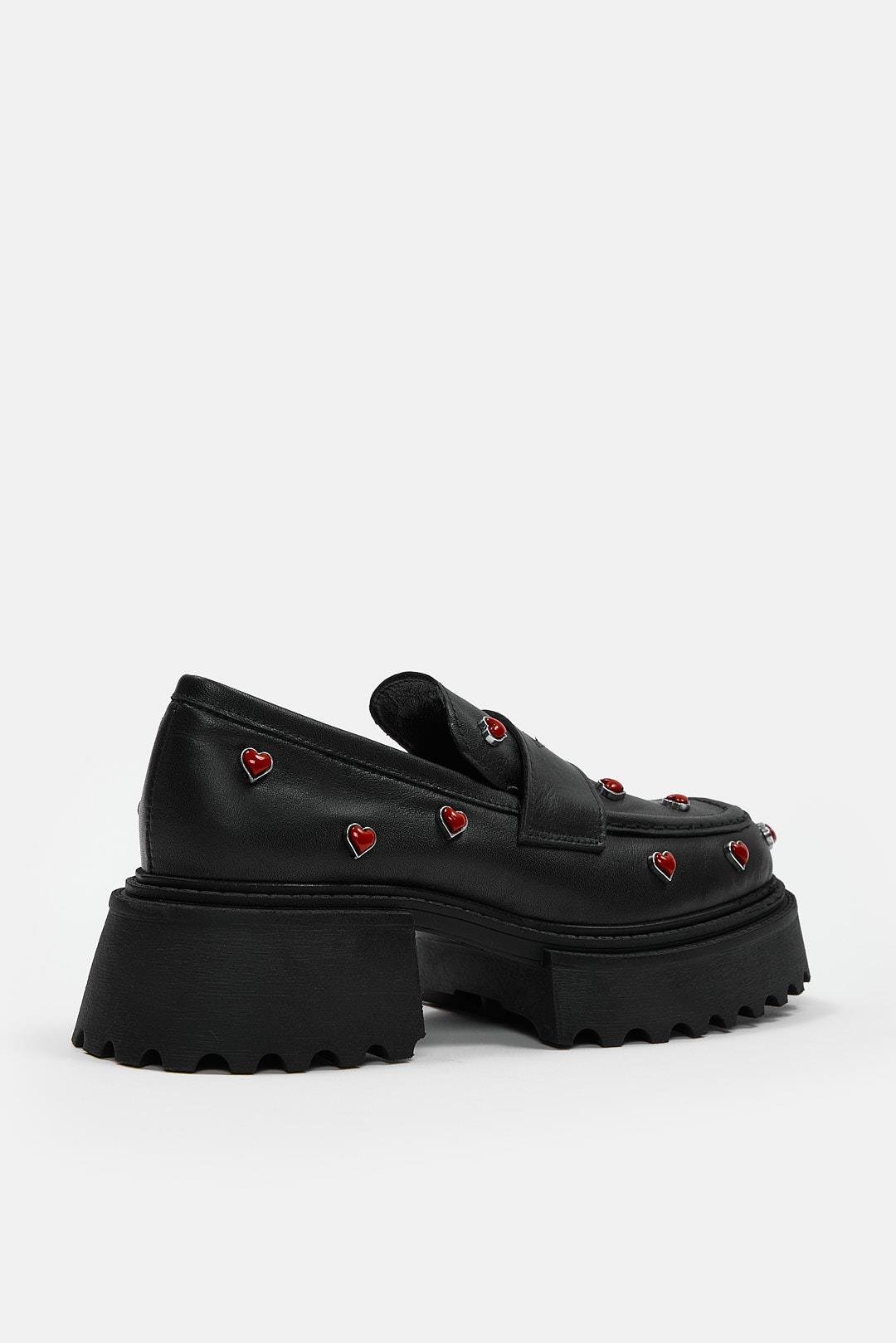 Love Siyah Hakiki Deri Kalın Tabanlı Kadın Loafer