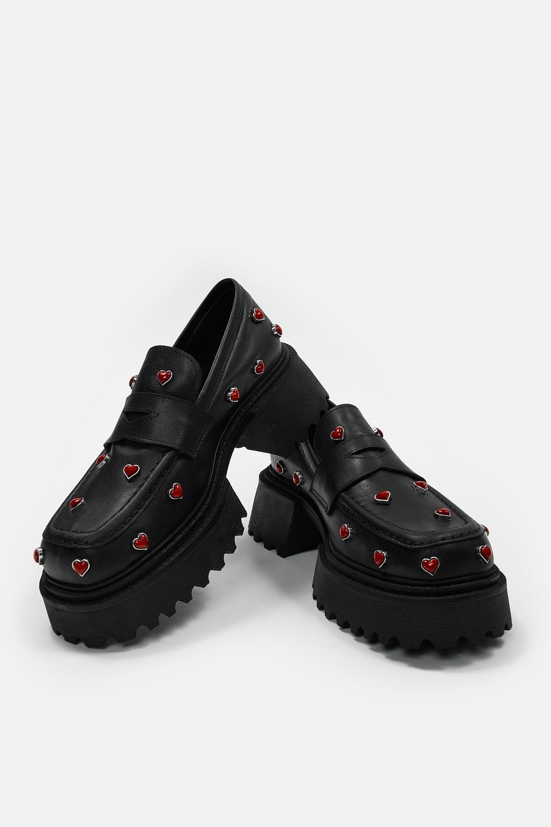 Love Siyah Hakiki Deri Kalın Tabanlı Kadın Loafer