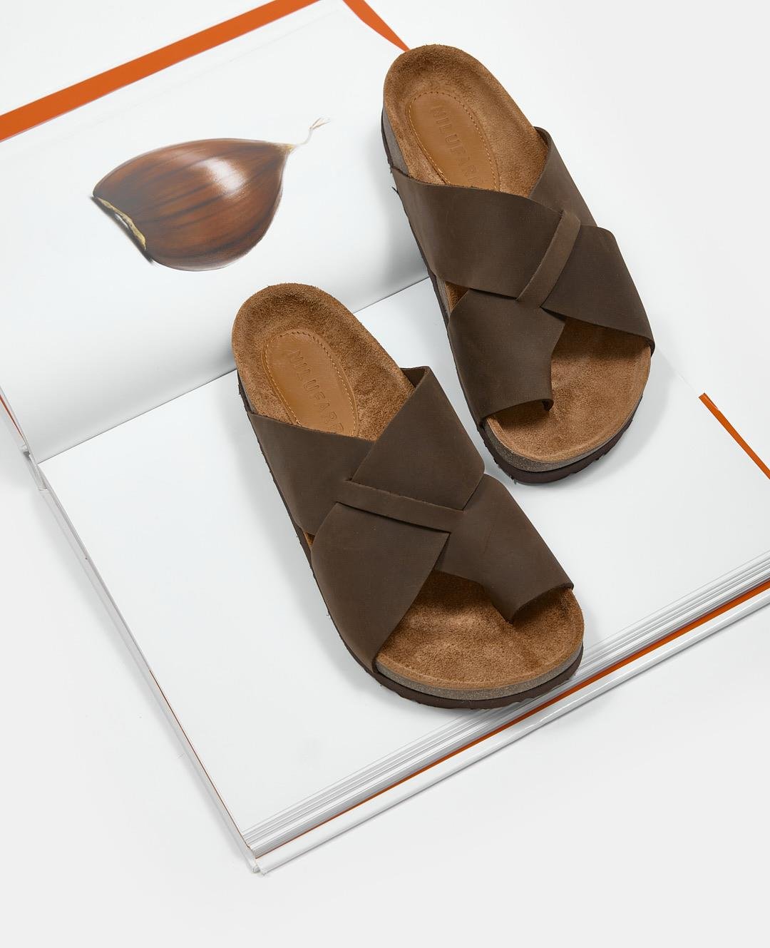 Luana Kahve Nubuk Hakiki Deri Kadın Terlik