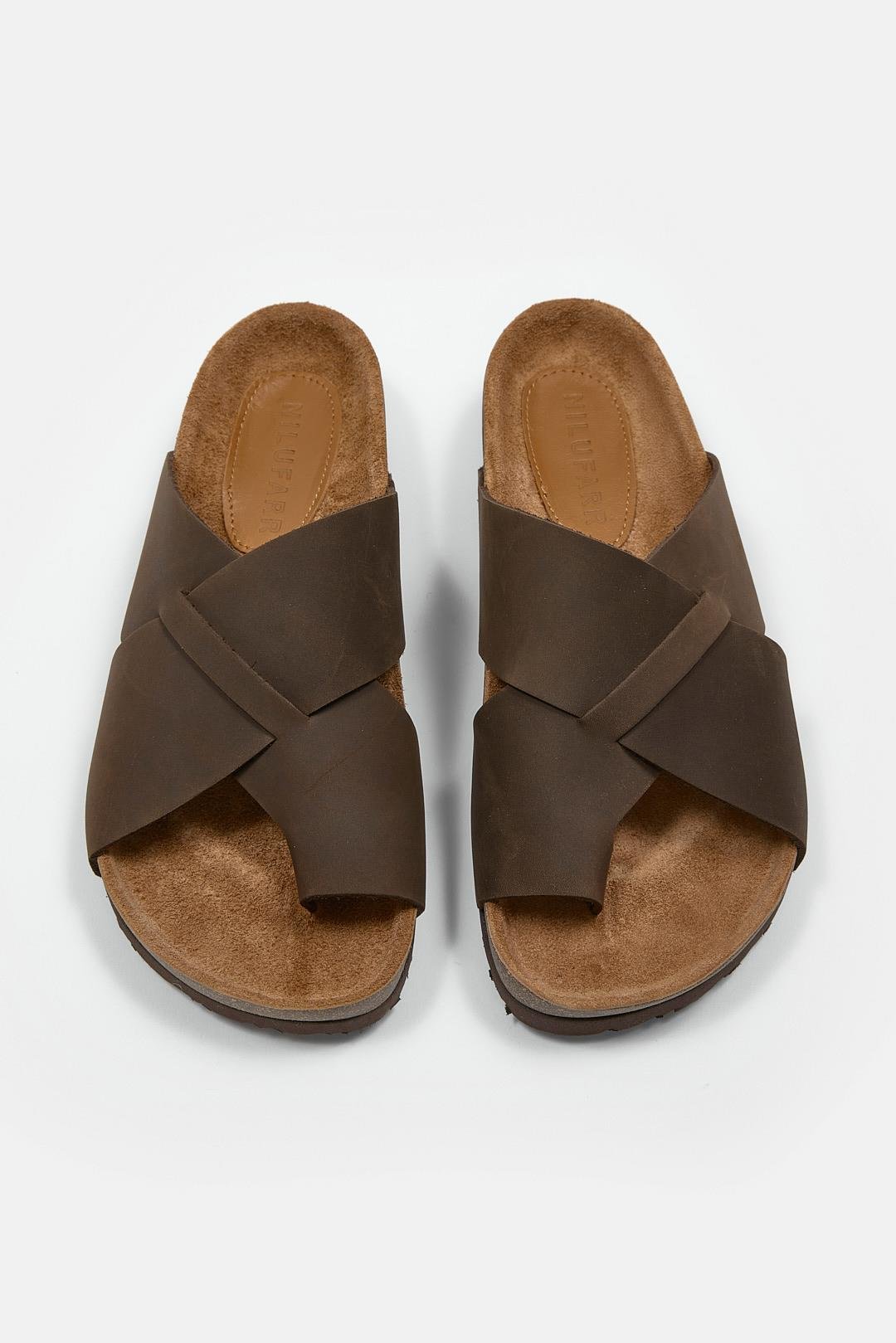 Luana Kahve Nubuk Hakiki Deri Kadın Terlik