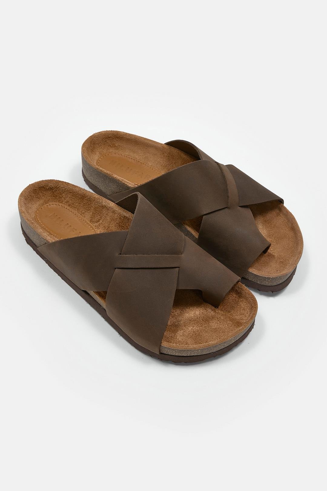 Luana Kahve Nubuk Hakiki Deri Kadın Terlik