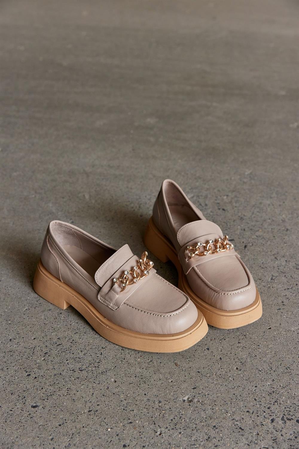 Lucca Vizon Hakiki Deri Taşlı Kadın Loafer