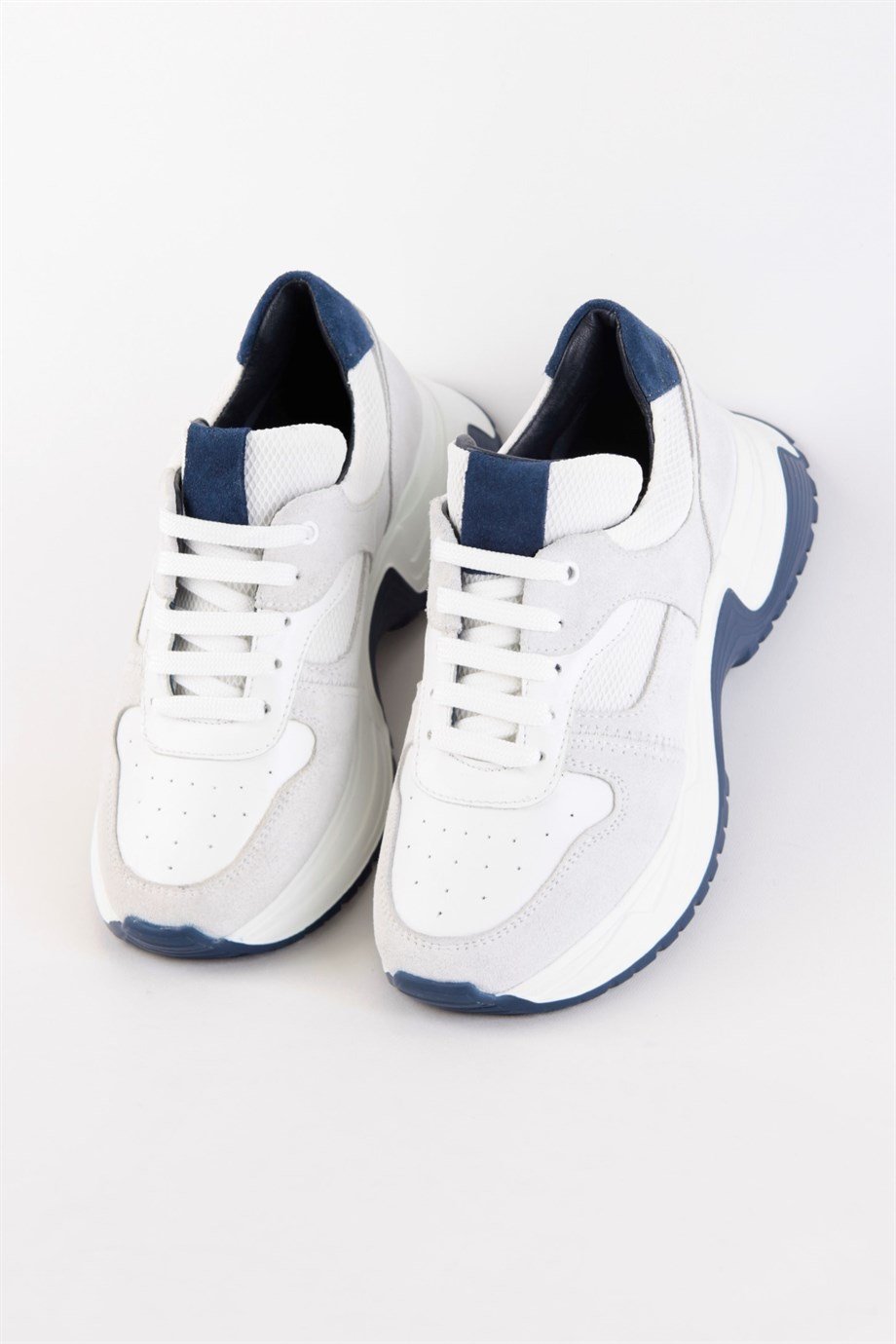 Luiza Beyaz/Lacivert Hakiki Süet Kadın Sneaker