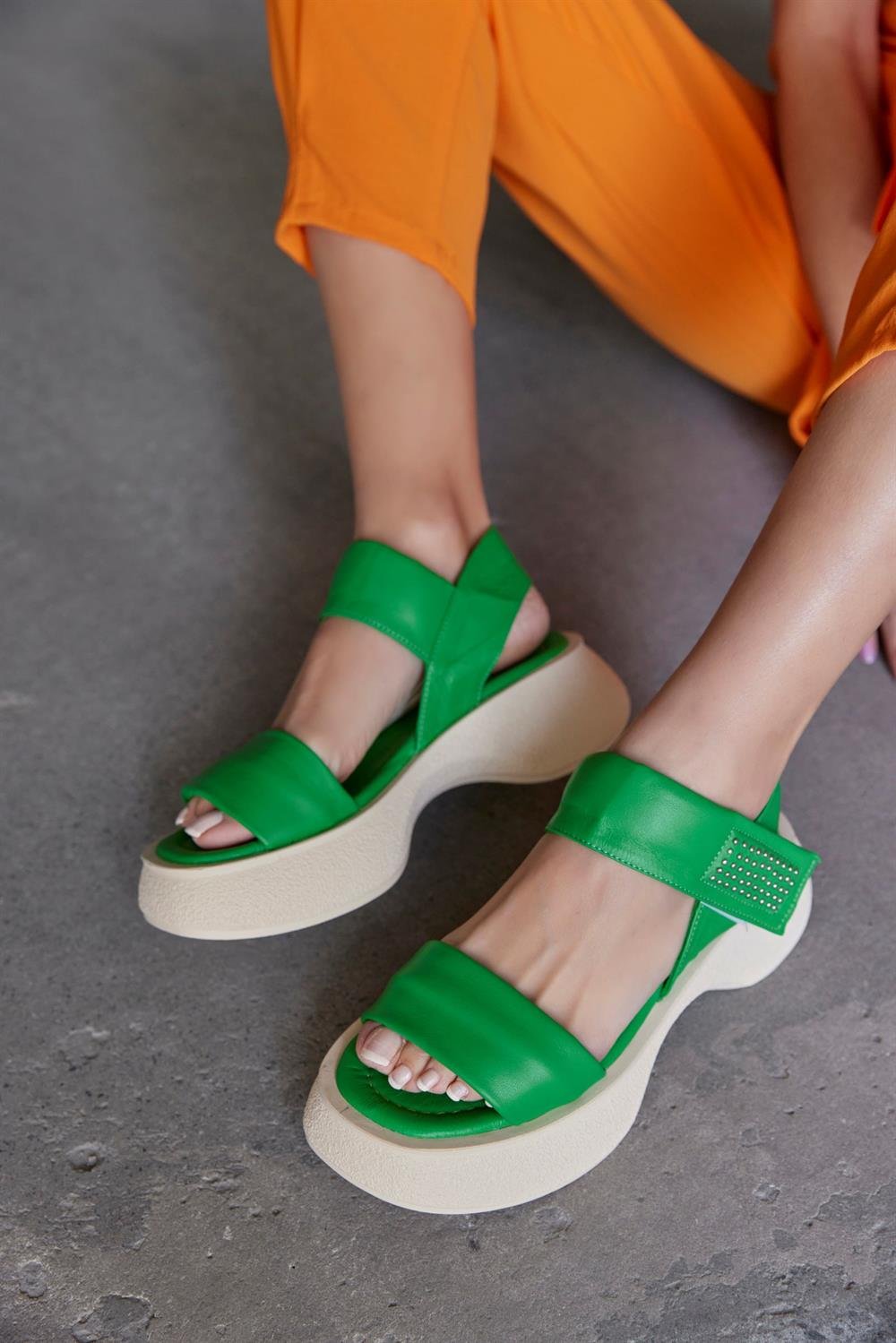 Maddy Yeşil Hakiki Deri Kadın Sandalet