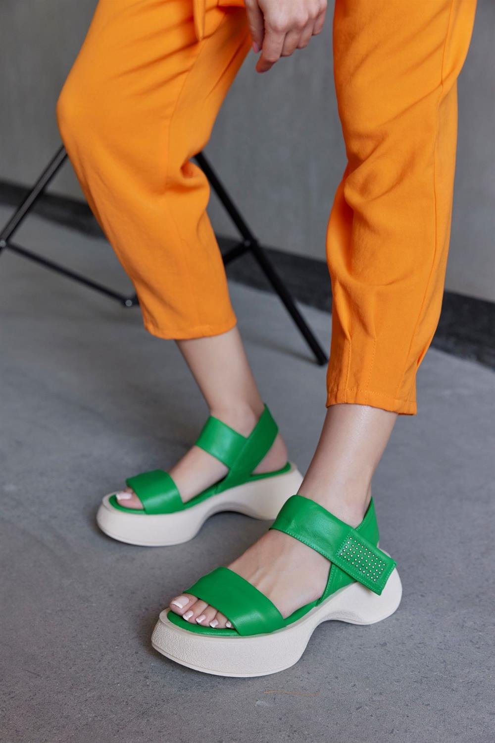 Maddy Yeşil Hakiki Deri Kadın Sandalet