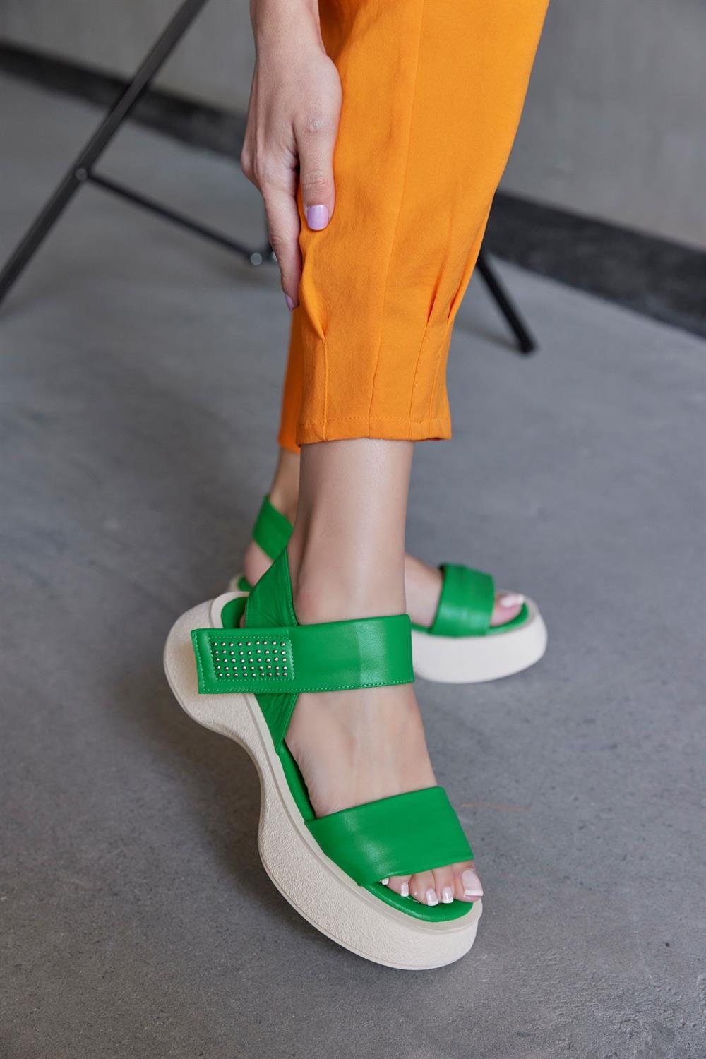 Maddy Yeşil Hakiki Deri Kadın Sandalet