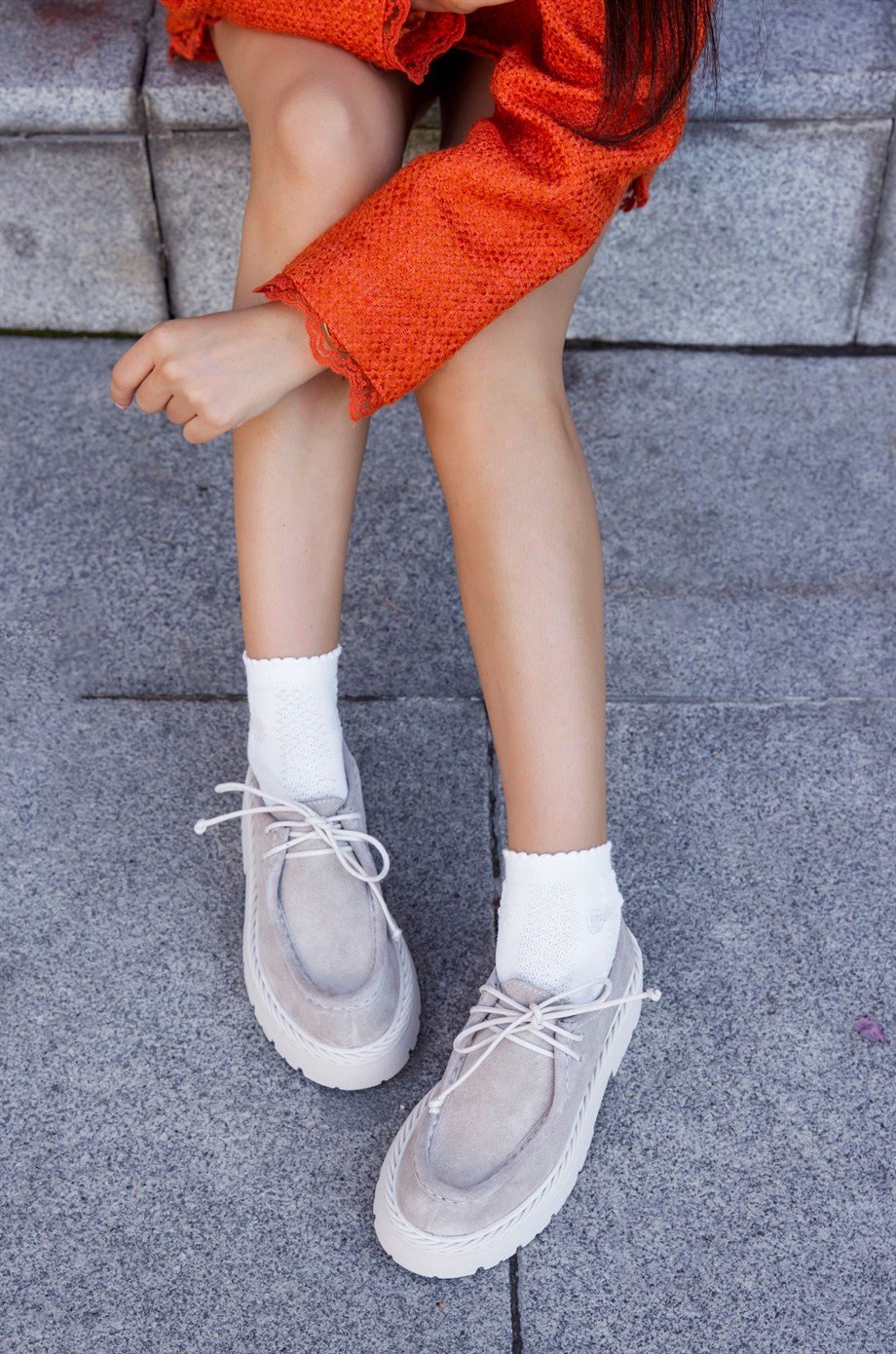 Madlen Bej Hakiki Süet Kadın Loafer Ayakkabı