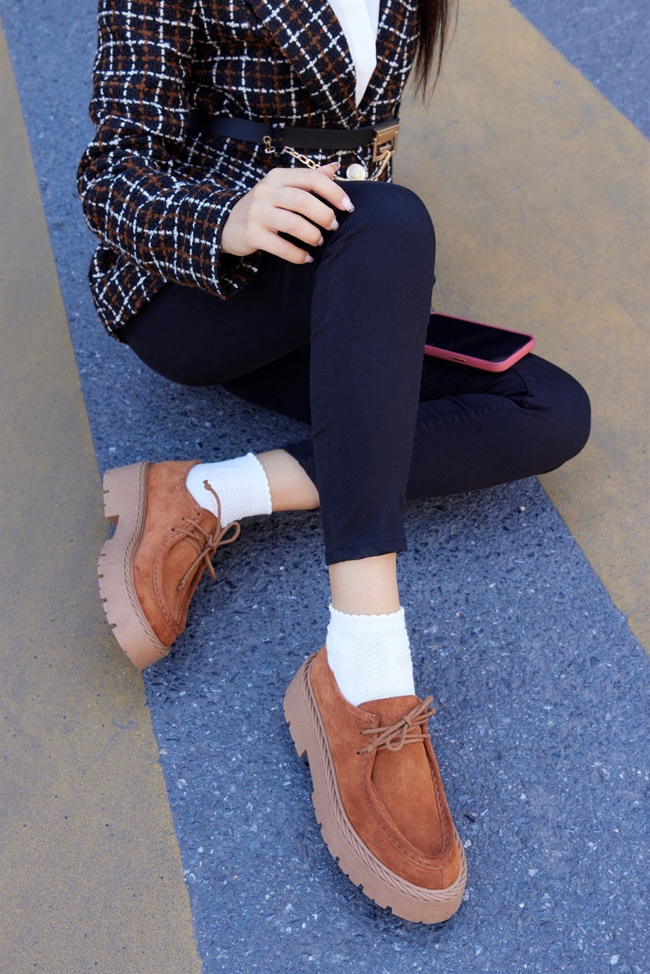 Madlen Taba Hakiki Süet Kadın Loafer Ayakkabı