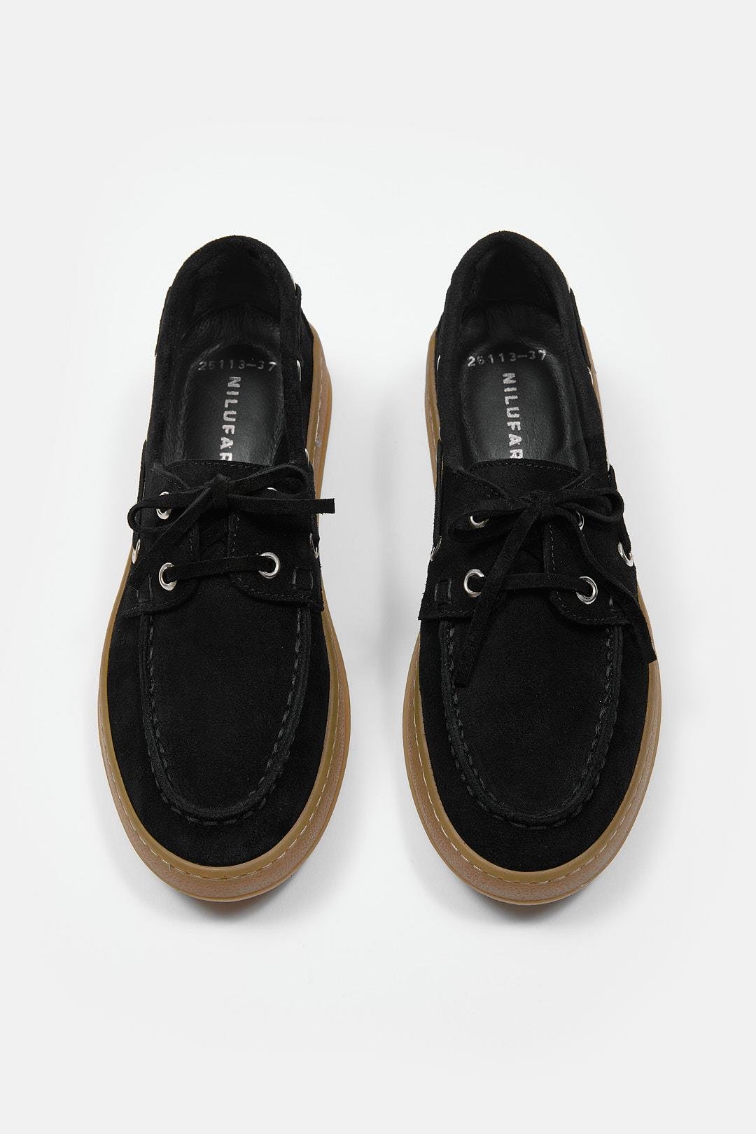 Mainoo Siyah Süet Hakiki Deri Kadın Loafer