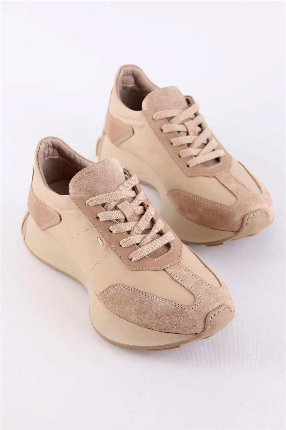 Male Bej Hakiki Süet Kadın Sneaker
