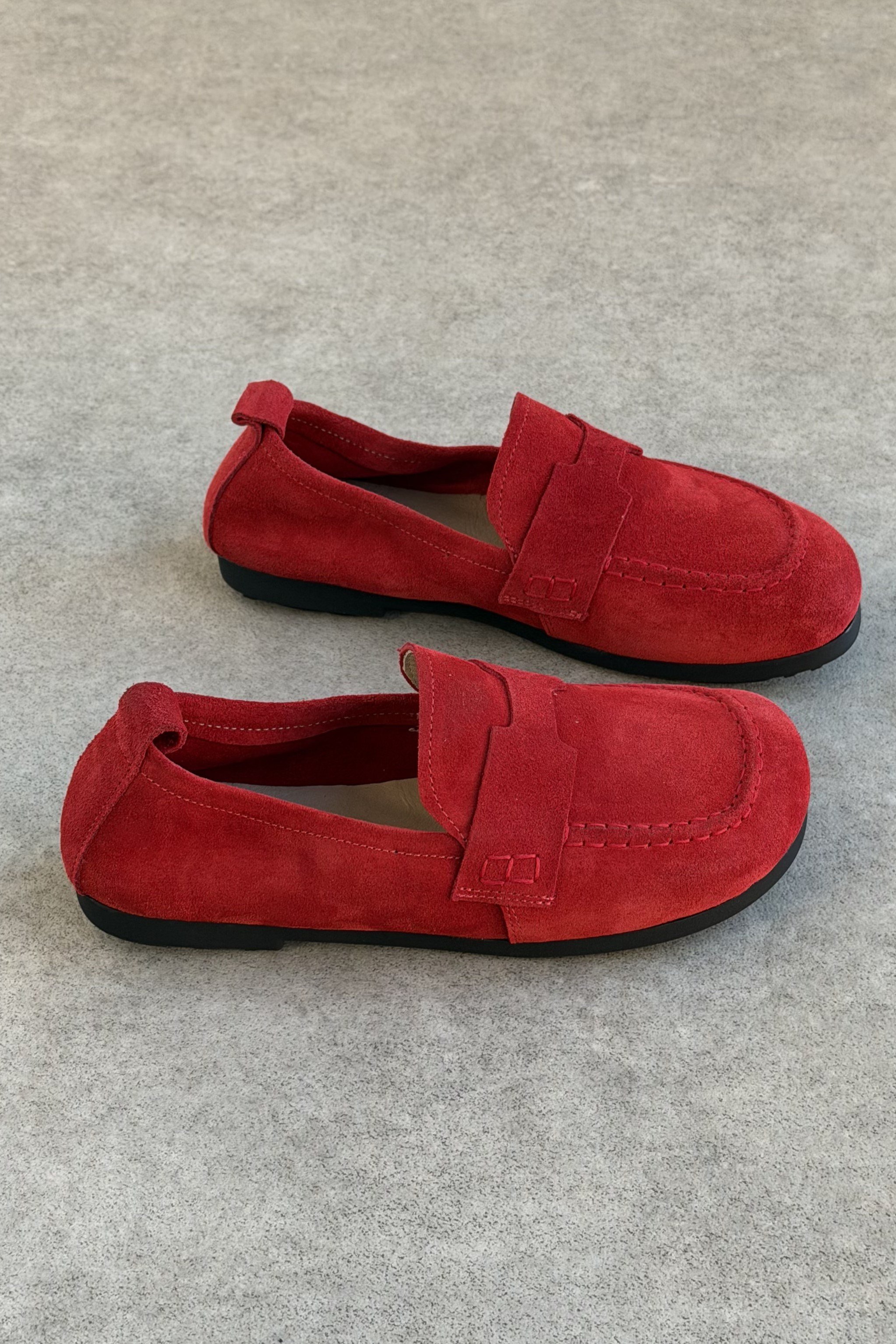 Mandy Kırmızı Süet Hakiki Deri Kadın Loafer Ayakkabı