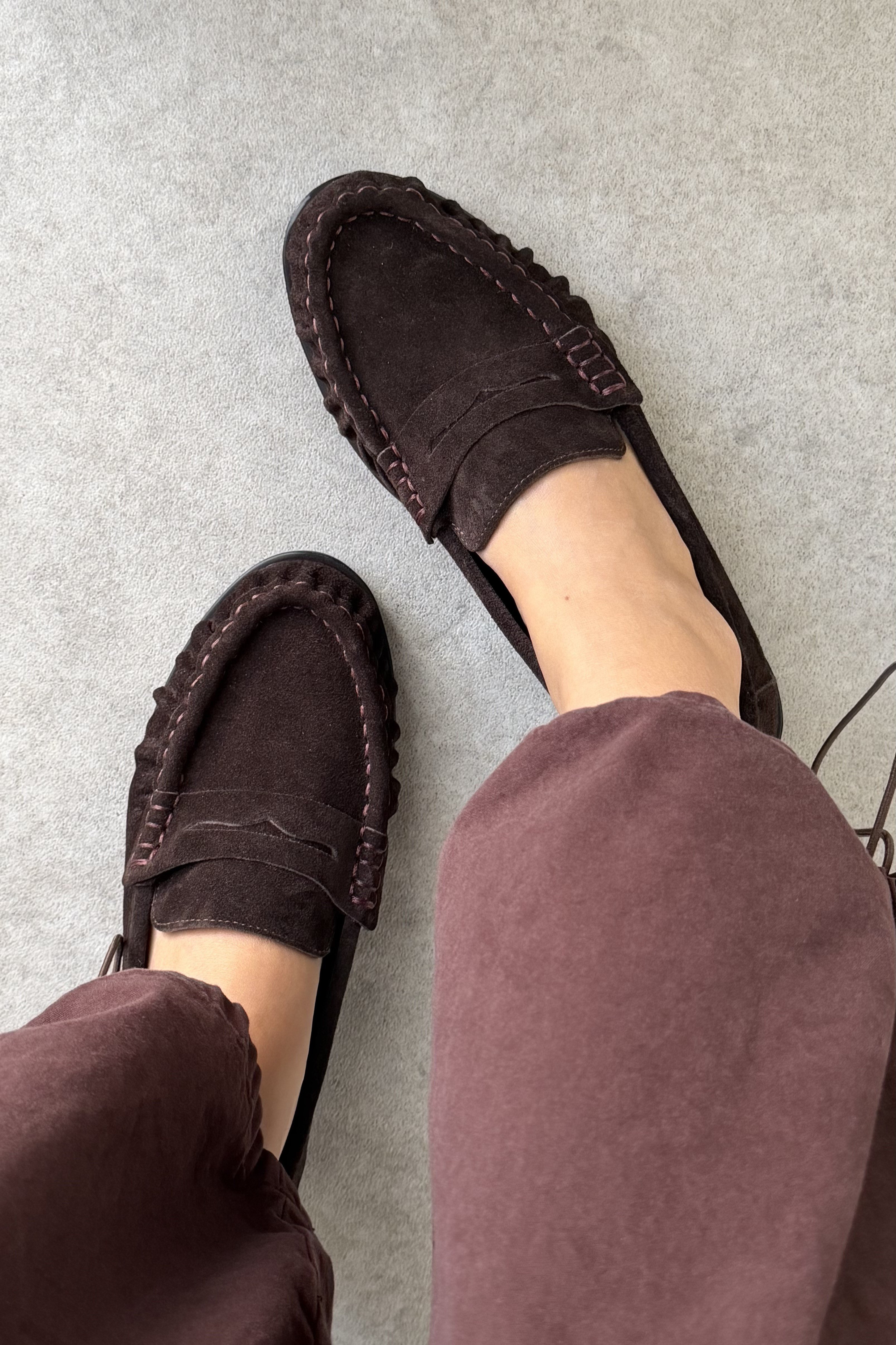 Mante Acı Kahve Süet Hakiki Deri Kadın Loafer Ayakkabı