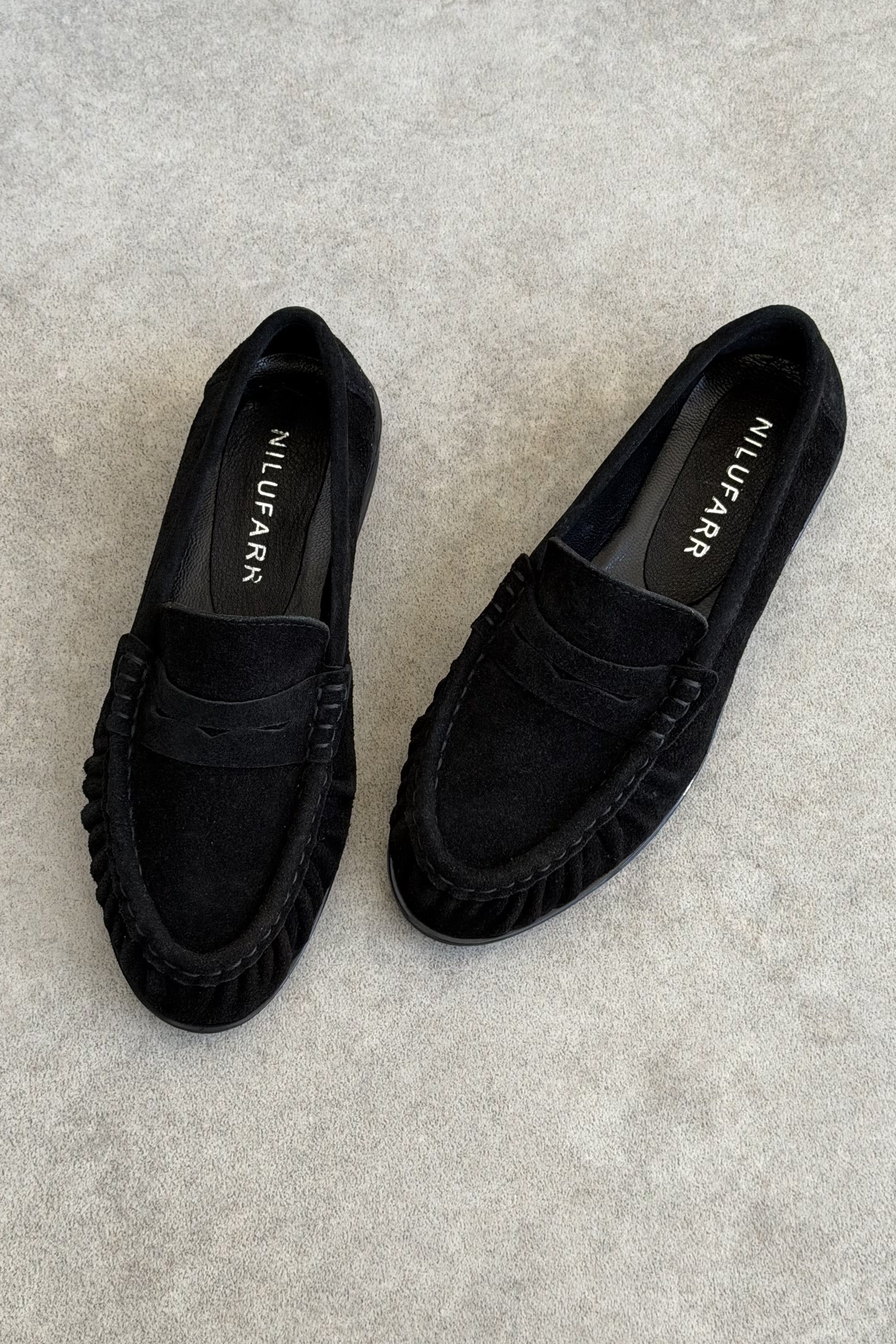 Mante Siyah Süet Hakiki Deri Kadın Loafer Ayakkabı