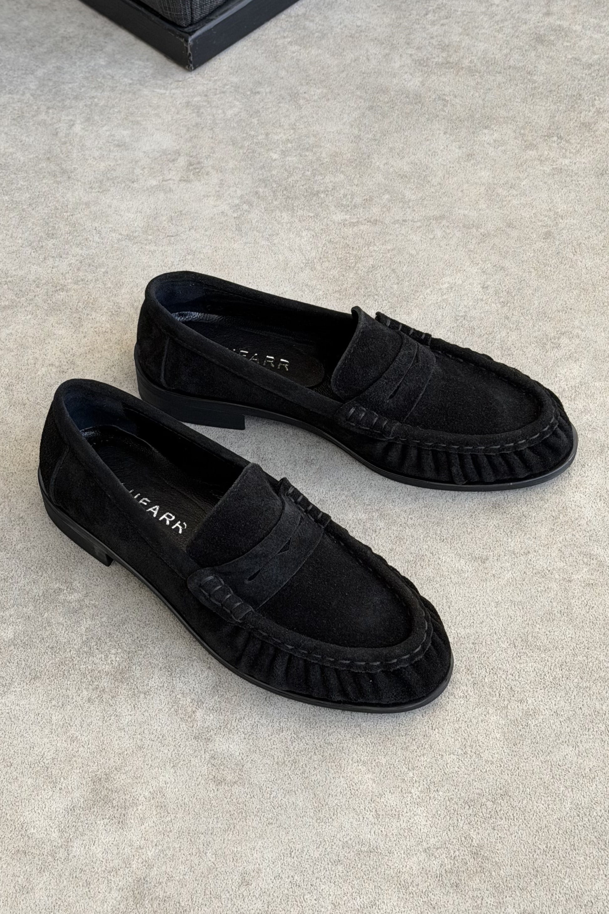 Mante Siyah Süet Hakiki Deri Kadın Loafer Ayakkabı