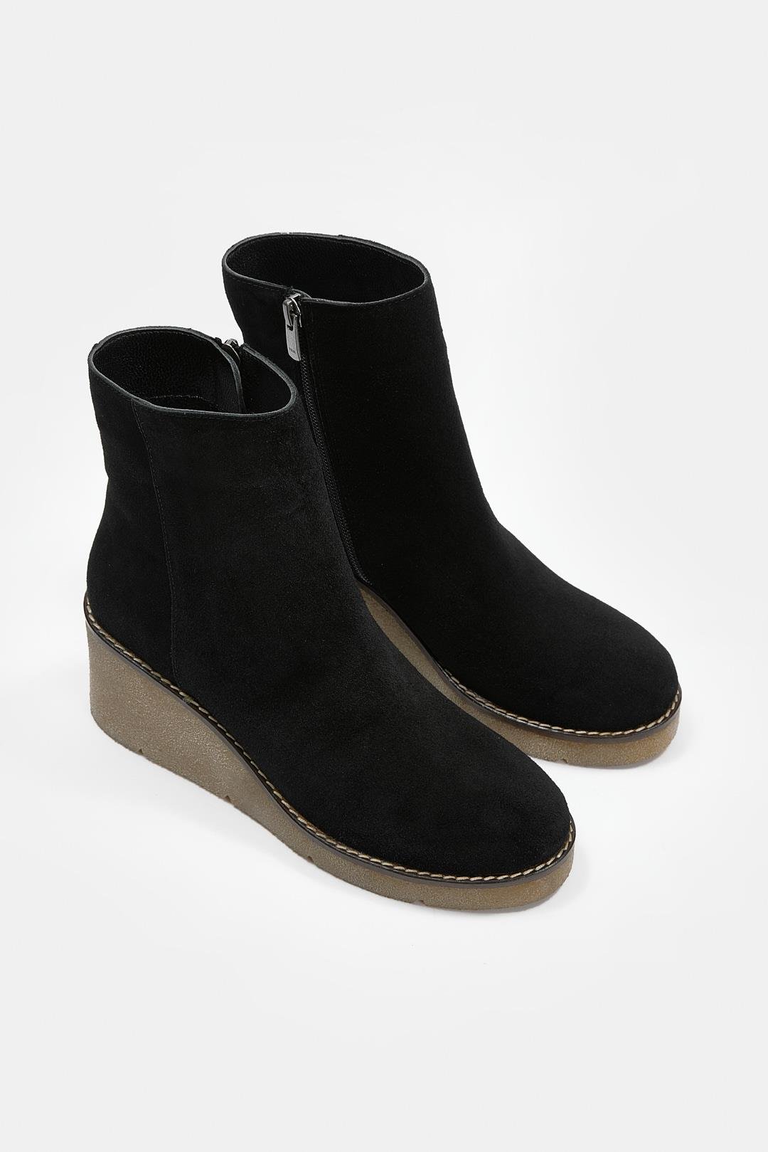 Maranda Siyah Süet Hakiki Deri Dolgu Topuk Bot