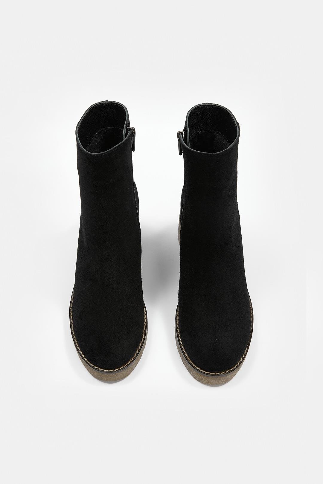 Maranda Siyah Süet Hakiki Deri Dolgu Topuk Bot