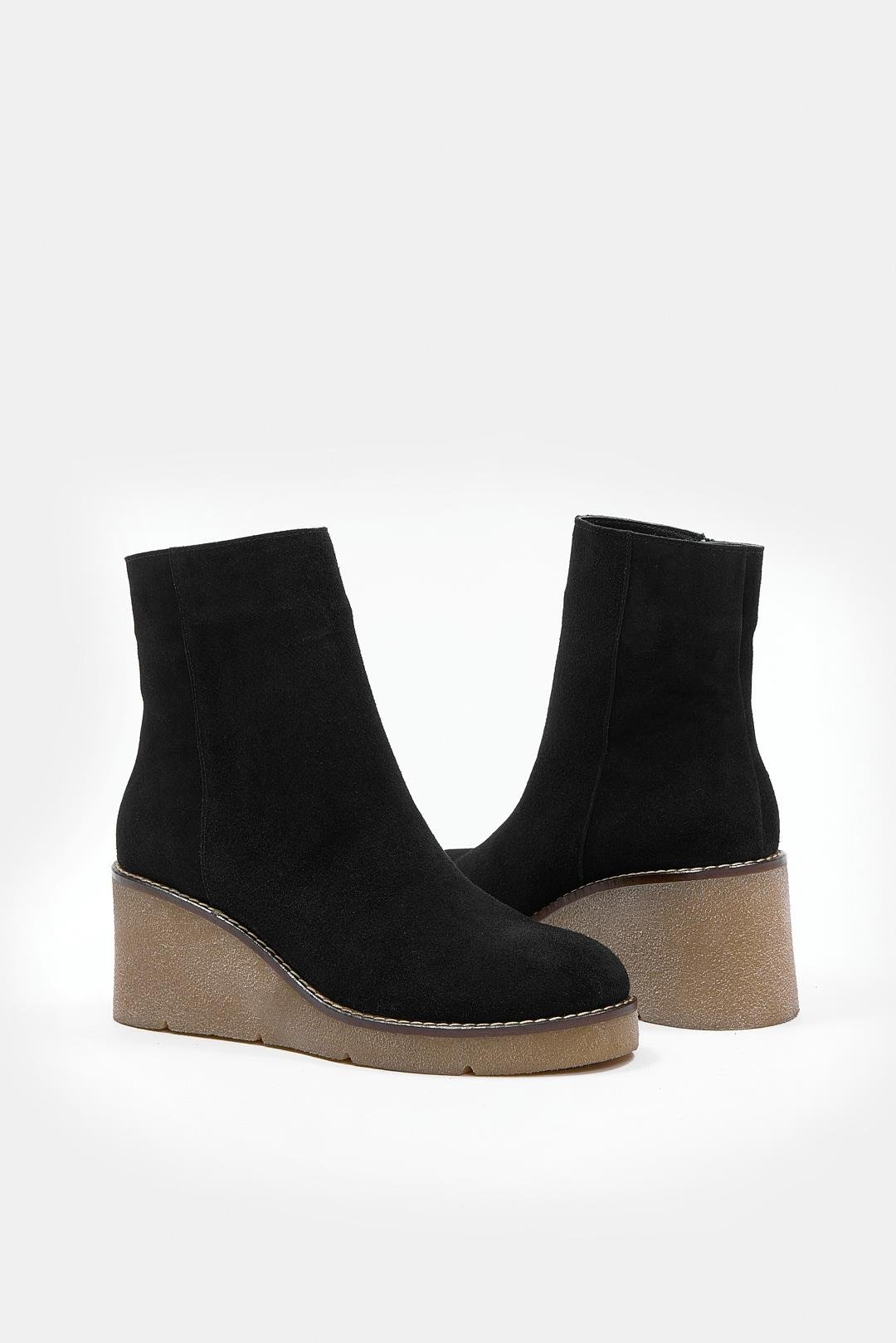 Maranda Siyah Süet Hakiki Deri Dolgu Topuk Bot