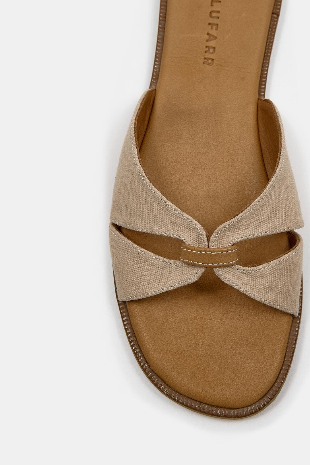Marbelys Bej Keten Hakiki Deri Kadın Terlik