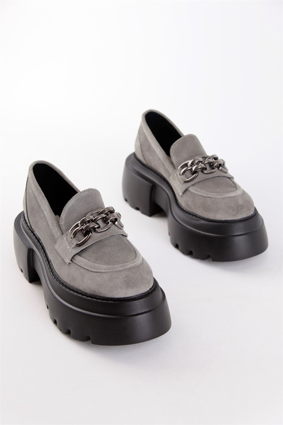 Margarita Gri Hakiki Süet Kadın Loafer