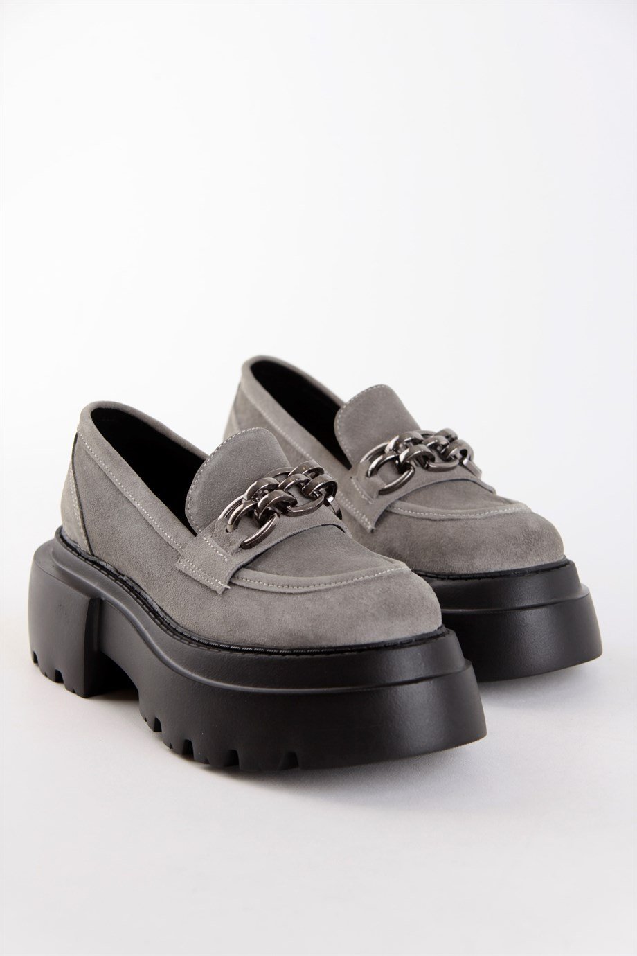 Margarita Gri Hakiki Süet Kadın Loafer