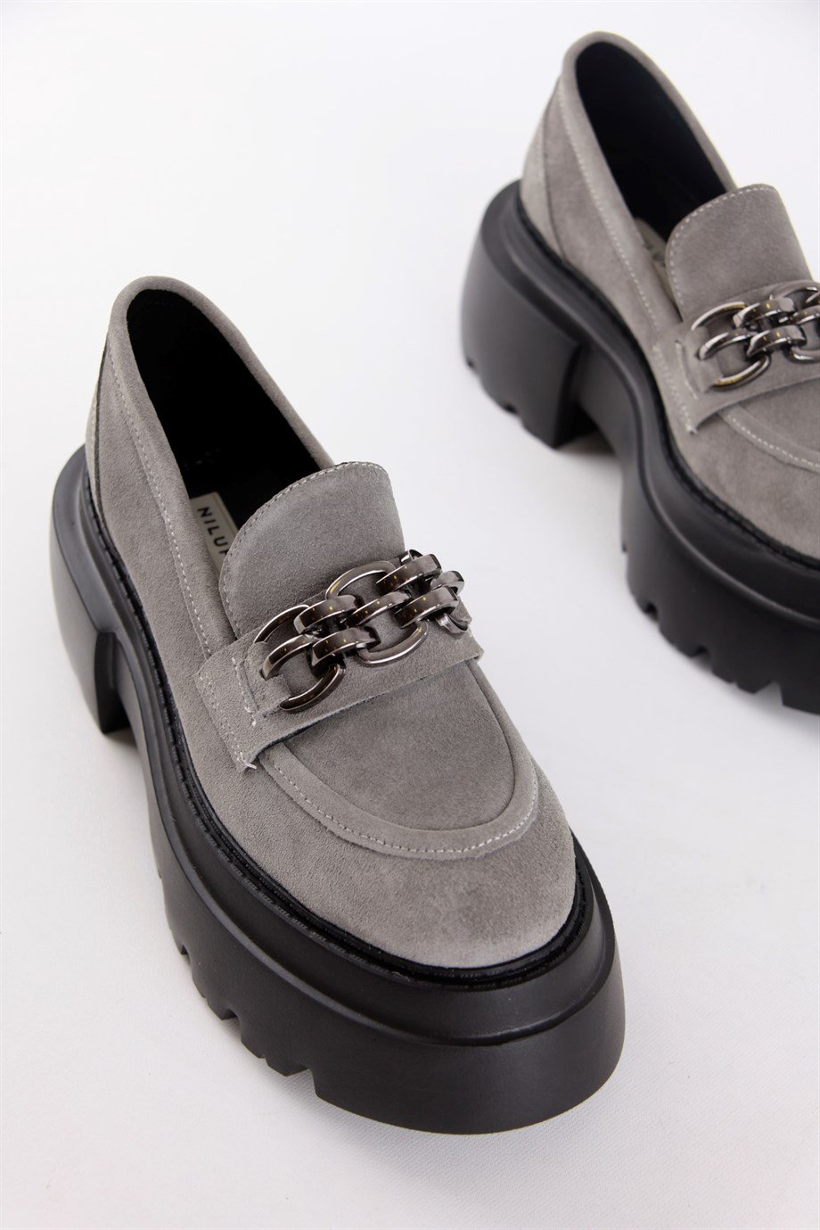 Margarita Gri Hakiki Süet Kadın Loafer