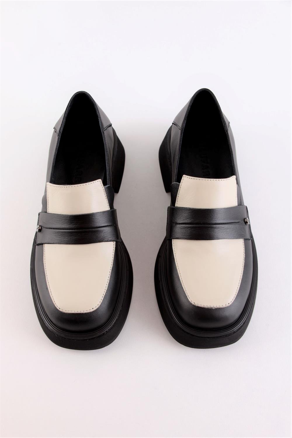 Marissa Siyah/Bej Hakiki Deri Kadın Loafer