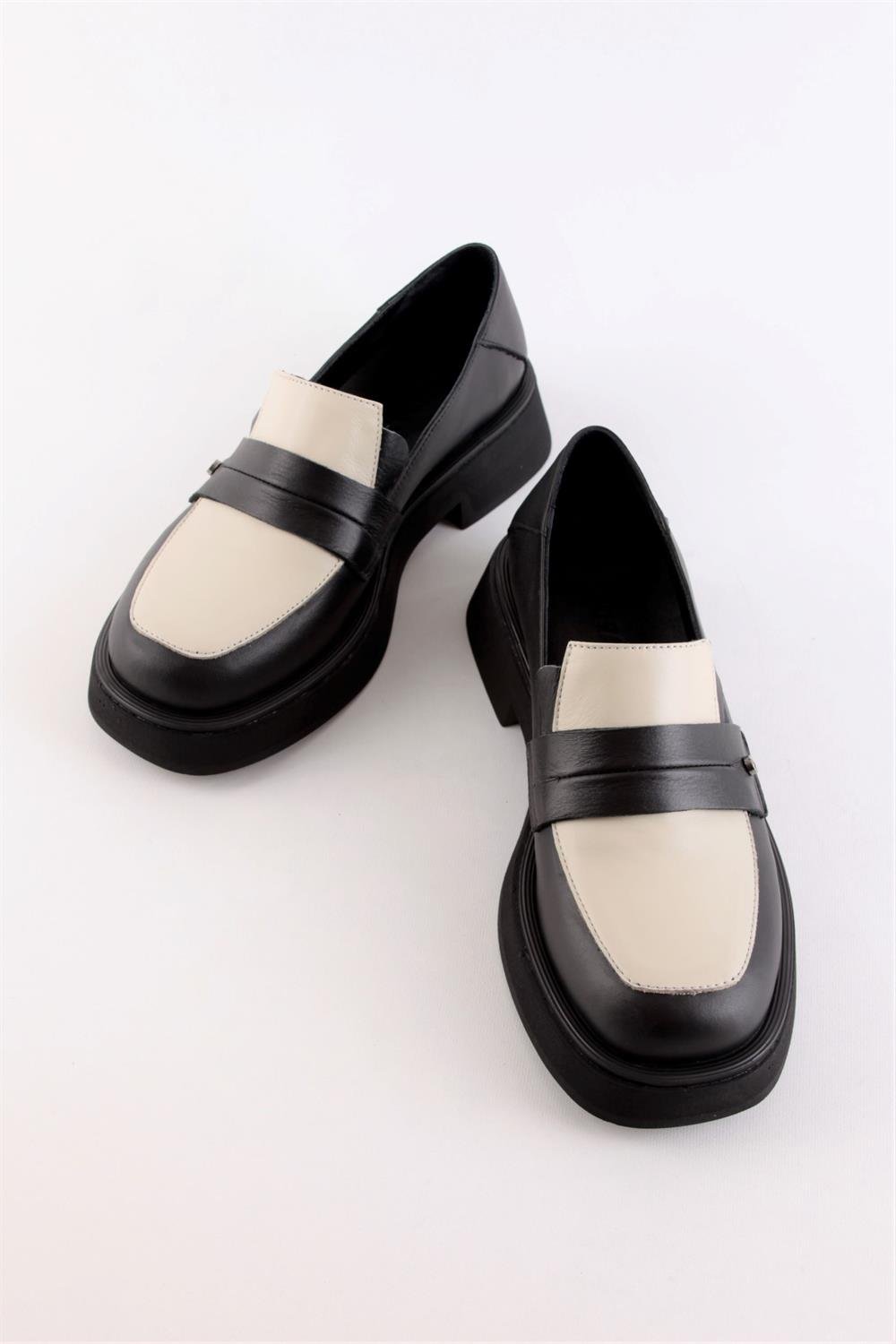 Marissa Siyah/Bej Hakiki Deri Kadın Loafer