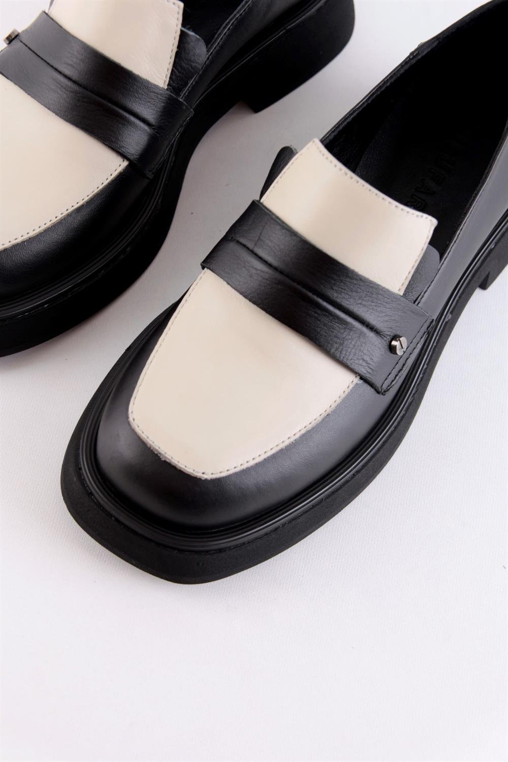 Marissa Siyah/Bej Hakiki Deri Kadın Loafer