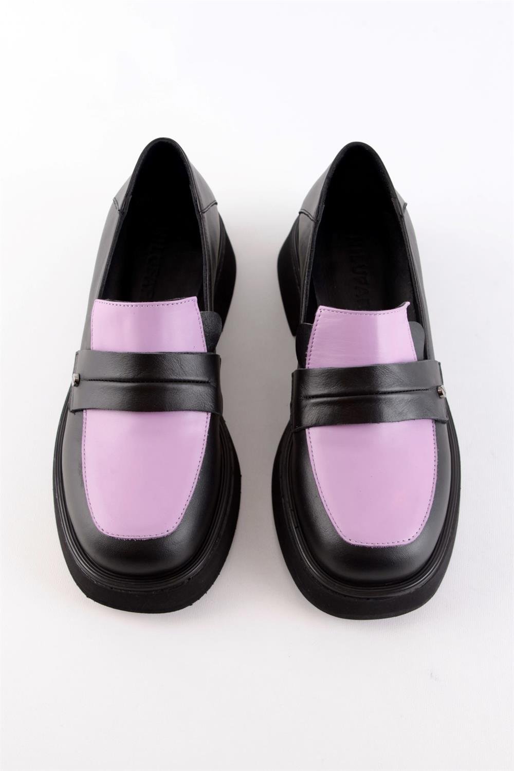 Marissa Siyah/Lila Hakiki Deri Kadın Loafer