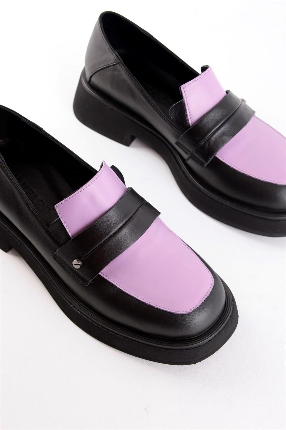 Marissa Siyah/Lila Hakiki Deri Kadın Loafer