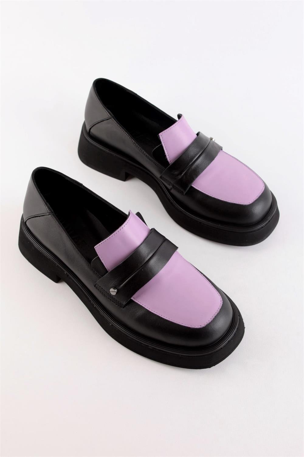 Marissa Siyah/Lila Hakiki Deri Kadın Loafer