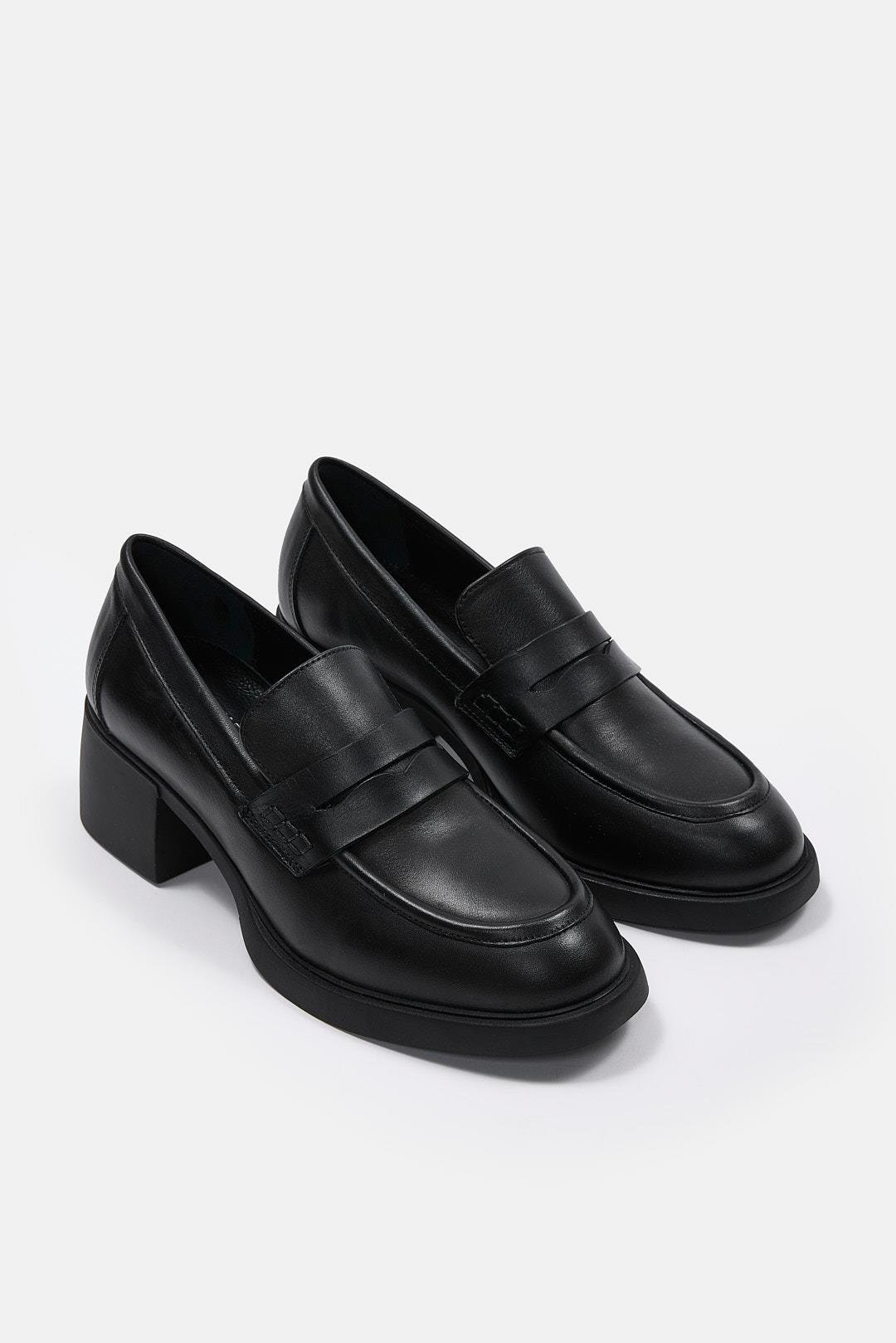 Marlies Siyah Hakiki Deri Topuklu Ayakkabı