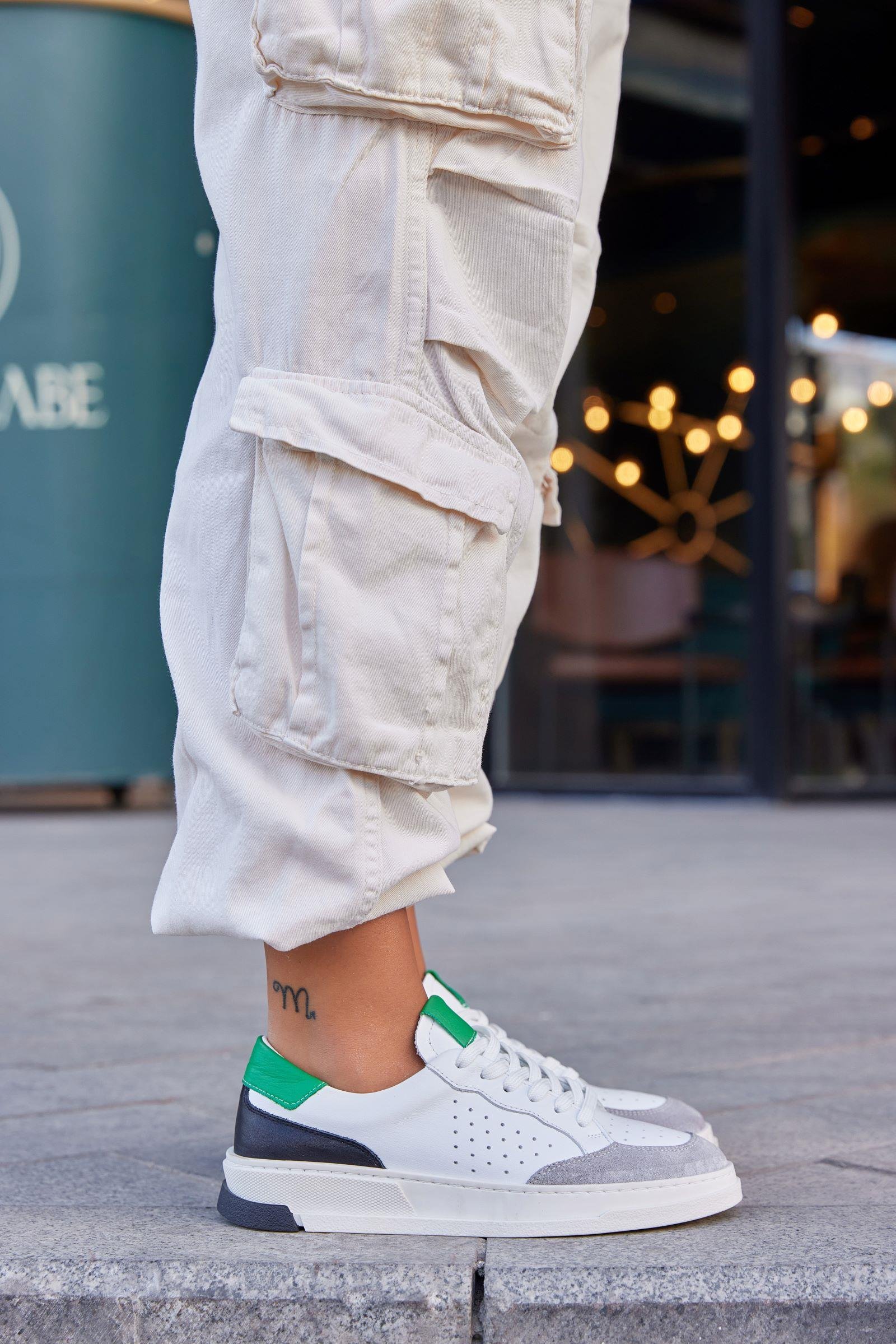 Marsel Beyaz Yeşil Hakiki Deri Kadın Sneaker