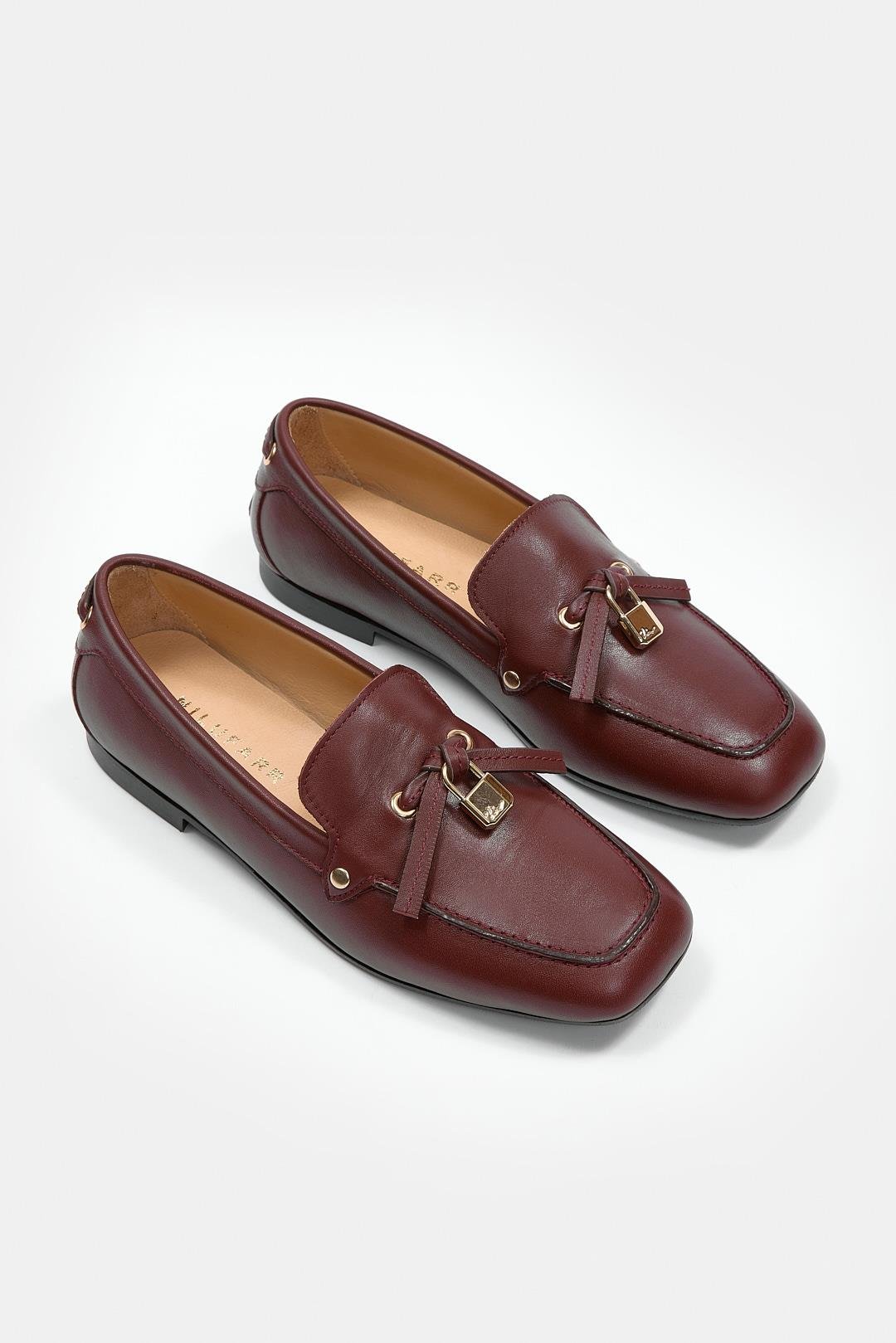 Mata Bordo Hakiki Deri Kadın Loafer