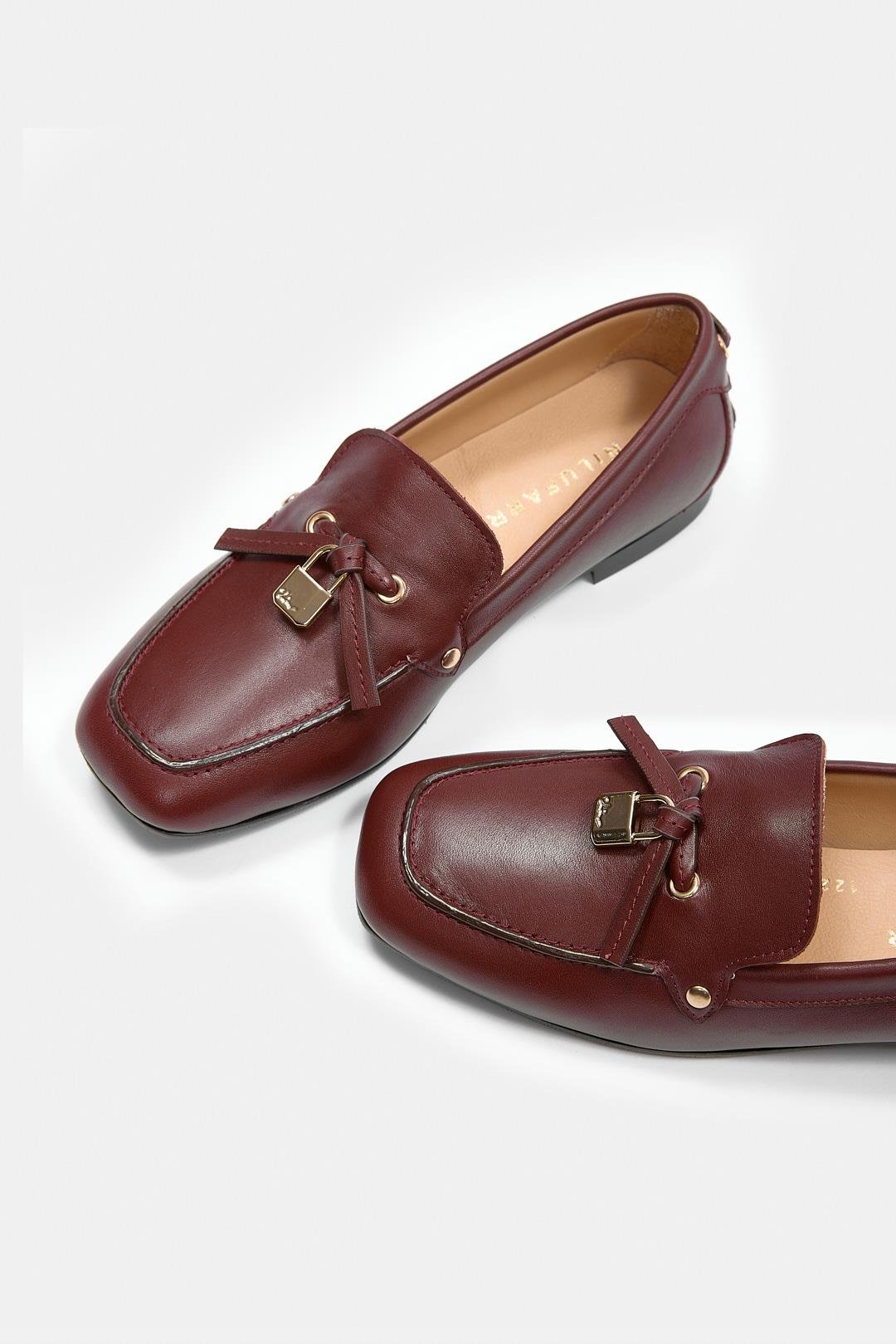 Mata Bordo Hakiki Deri Kadın Loafer