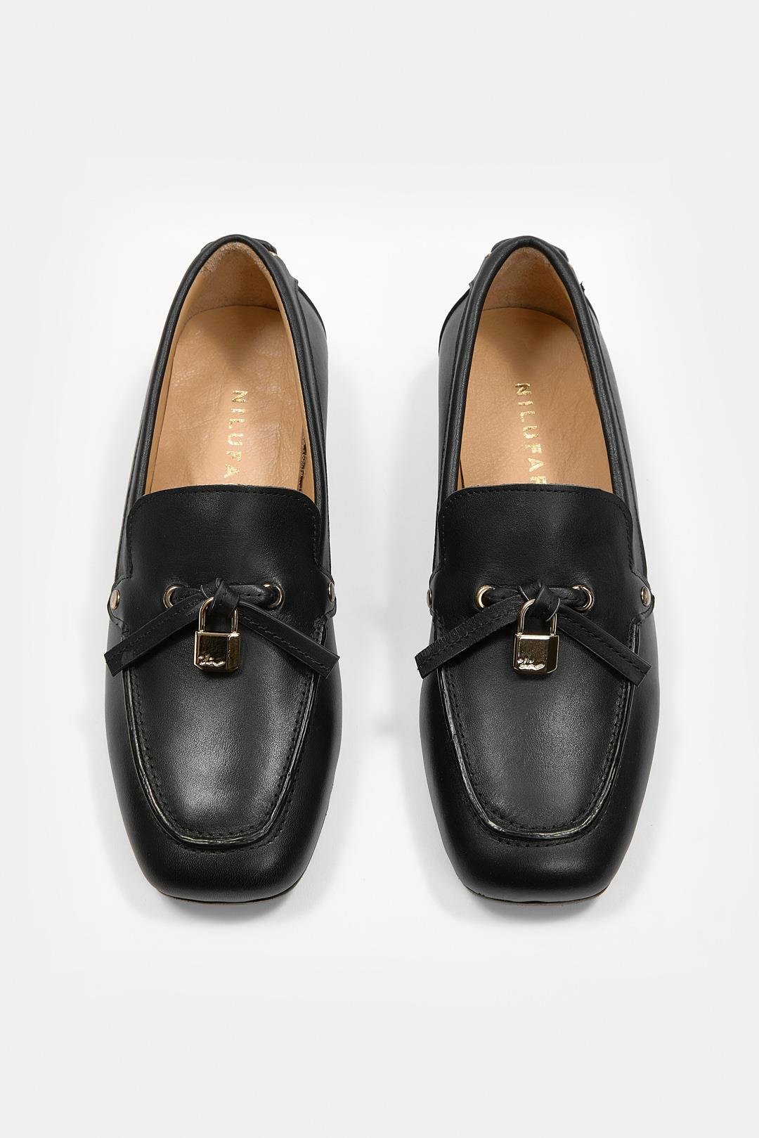 Mata Siyah Hakiki Deri Kadın Loafer