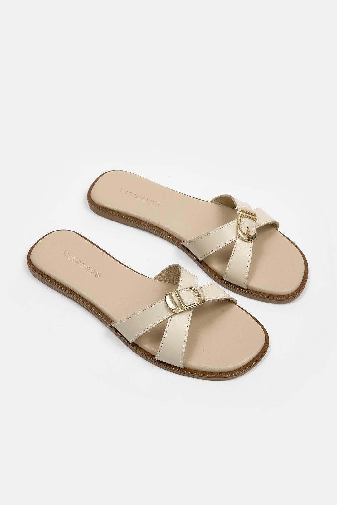 Mazzeo Bej Hakiki Deri Kadın Terlik