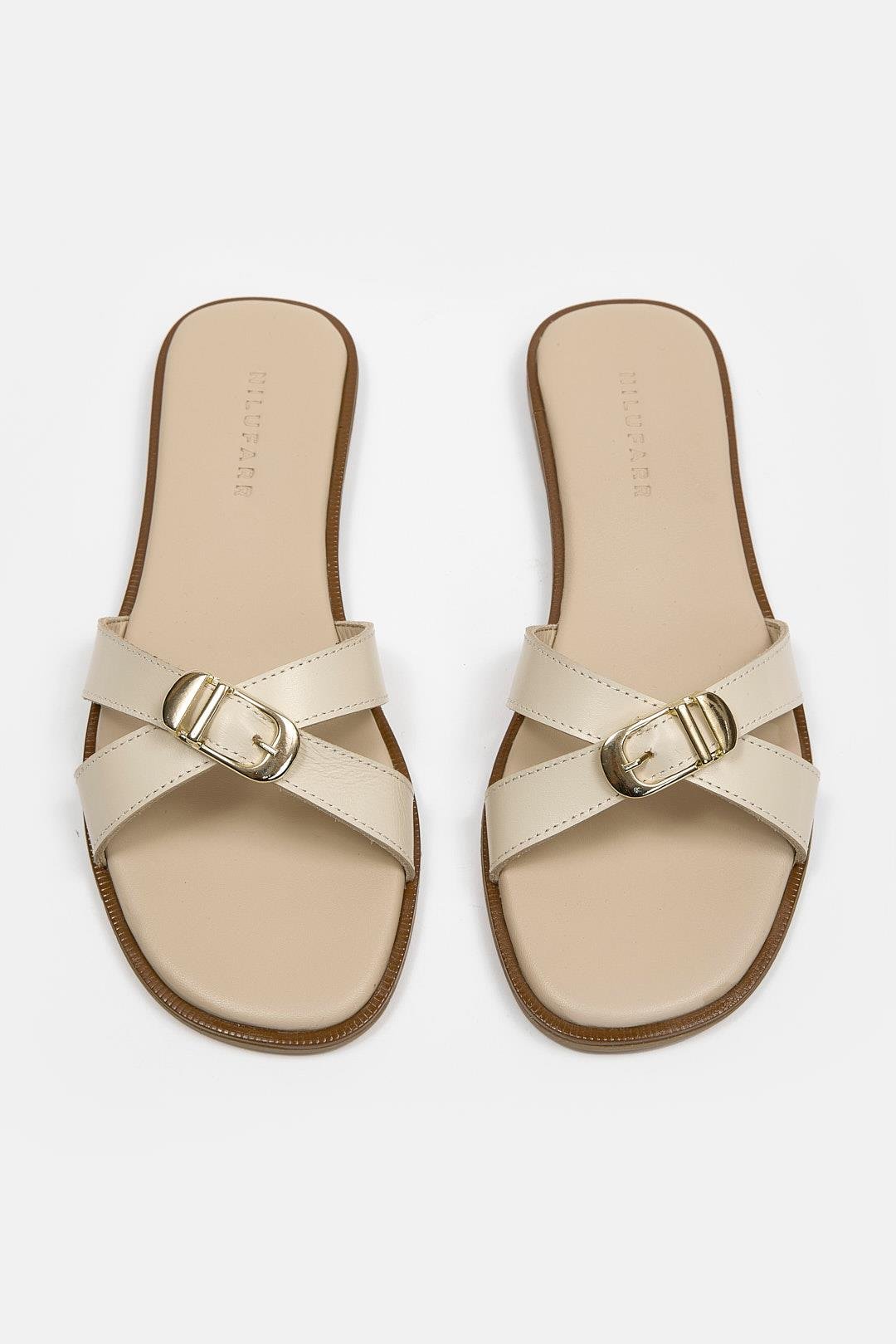 Mazzeo Bej Hakiki Deri Kadın Terlik