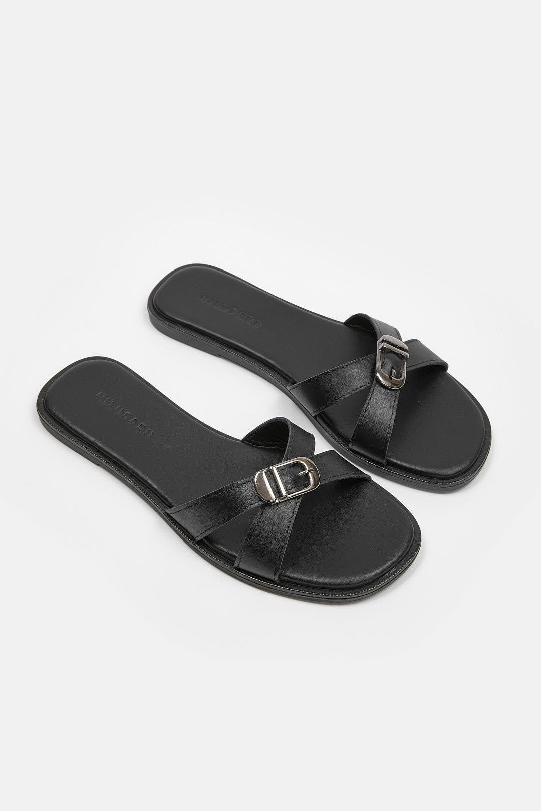 Mazzeo Siyah Hakiki Deri Kadın Terlik