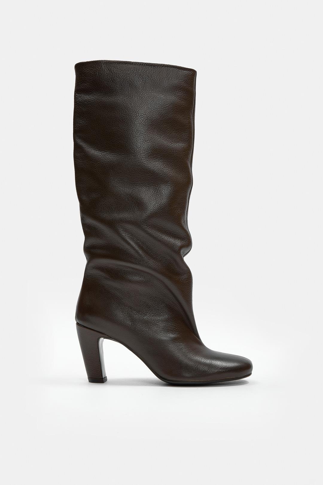 Megane Kahve Hakiki Deri Kadın Topuklu Çizme