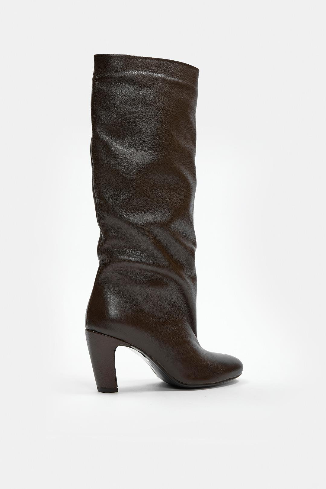 Megane Kahve Hakiki Deri Kadın Topuklu Çizme