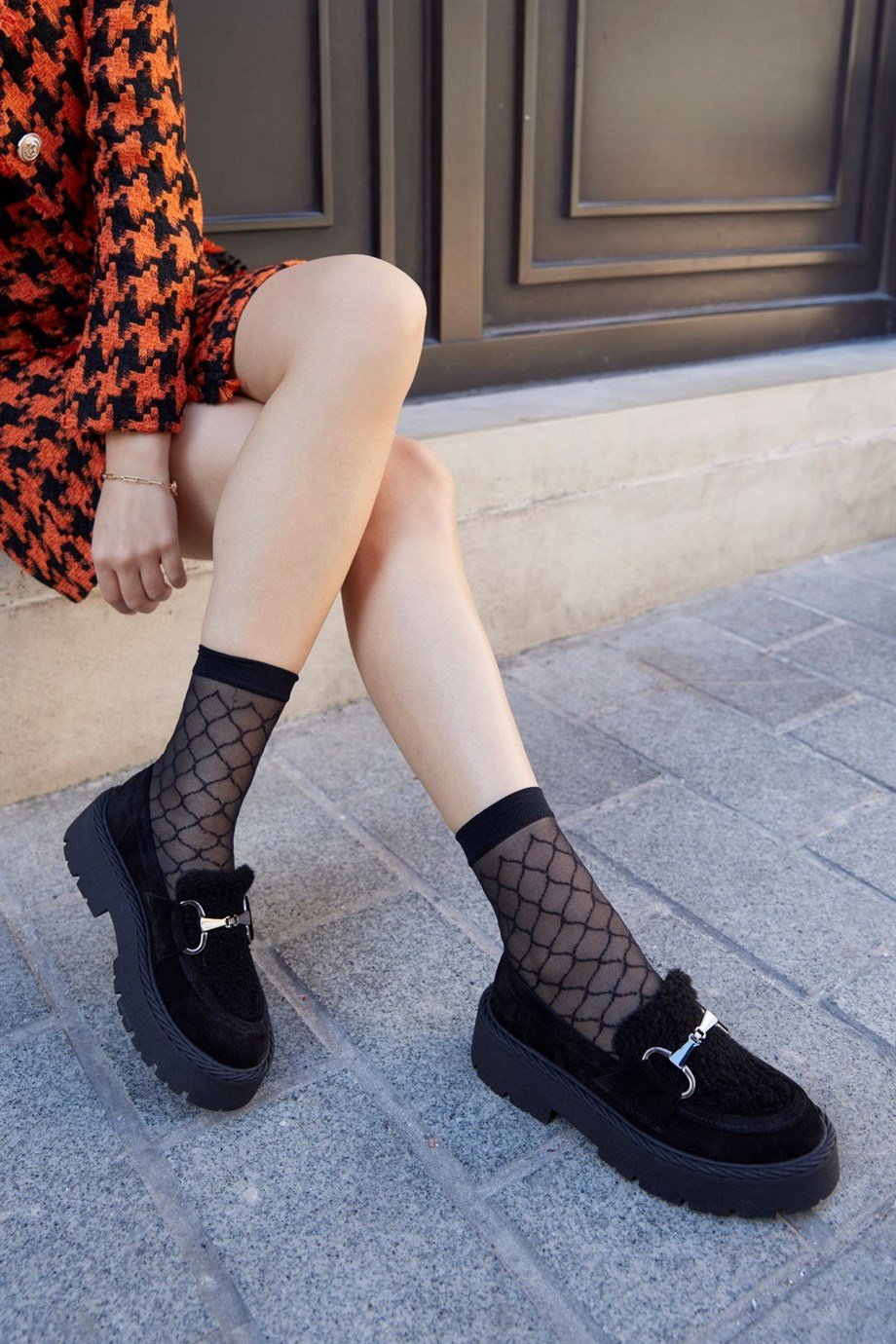 Melani Black Suede & Fur Women's Loafers