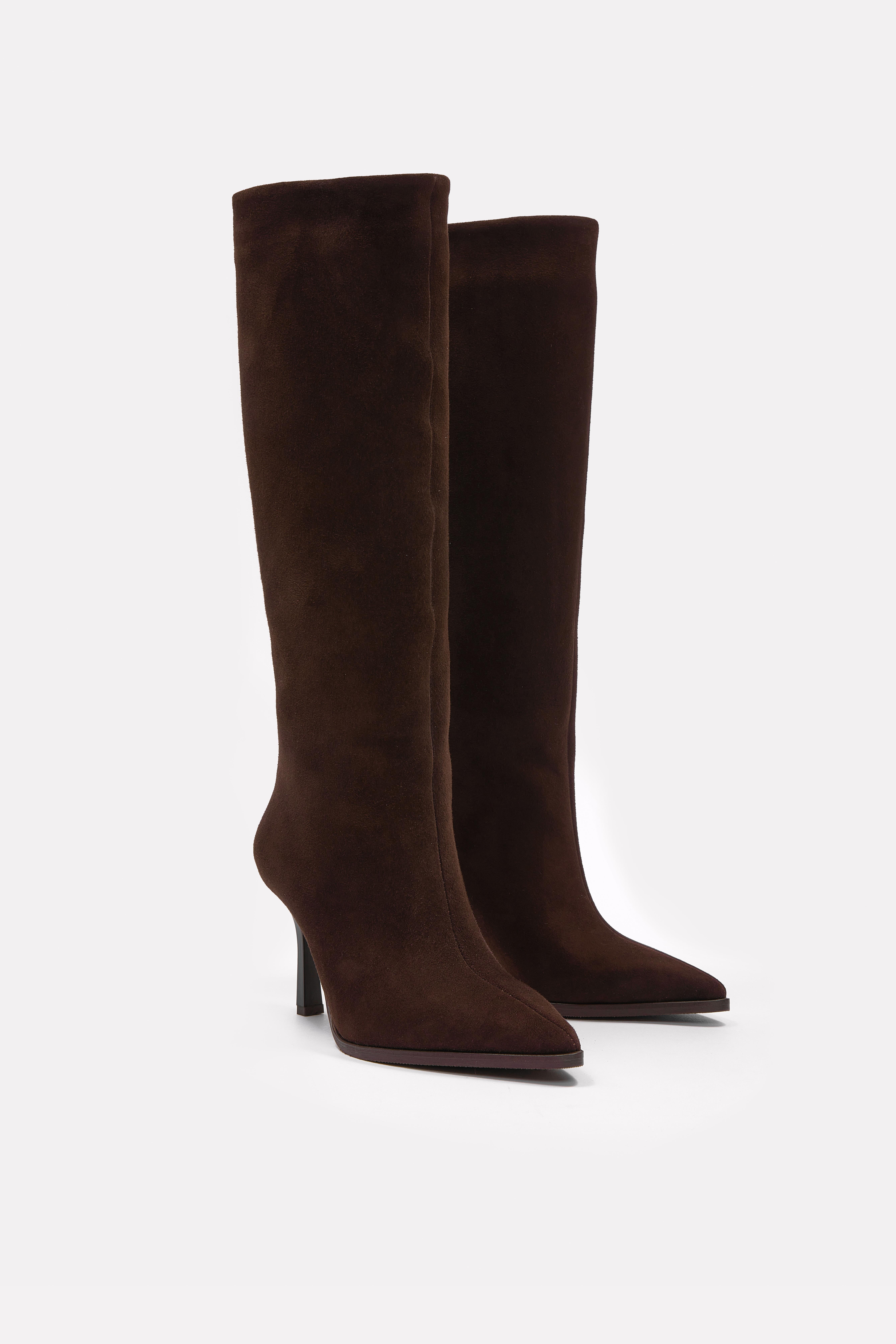 Melodi Acı Kahve Süet Hakiki Deri Topuklu Çizme
