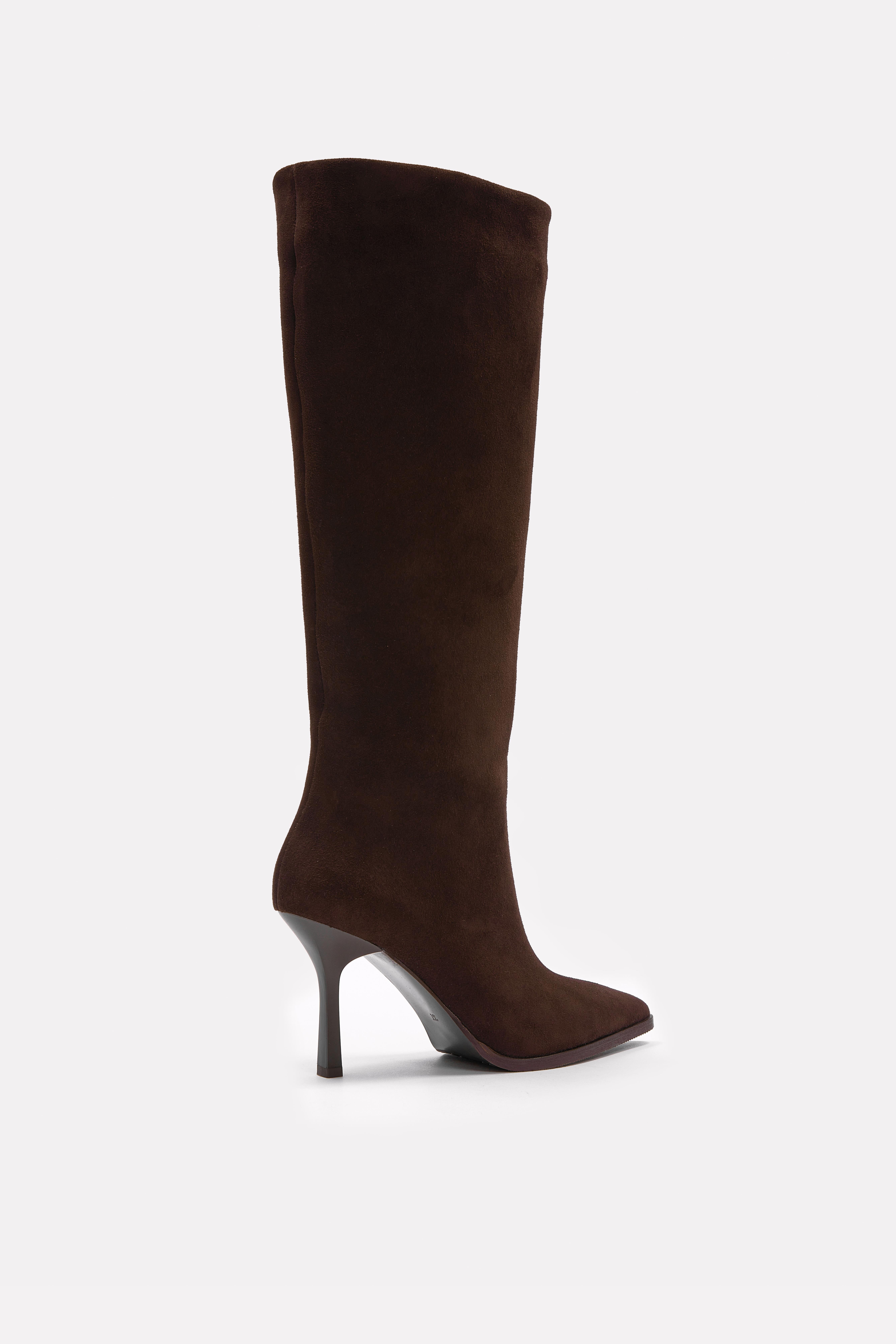 Melodi Acı Kahve Süet Hakiki Deri Topuklu Çizme