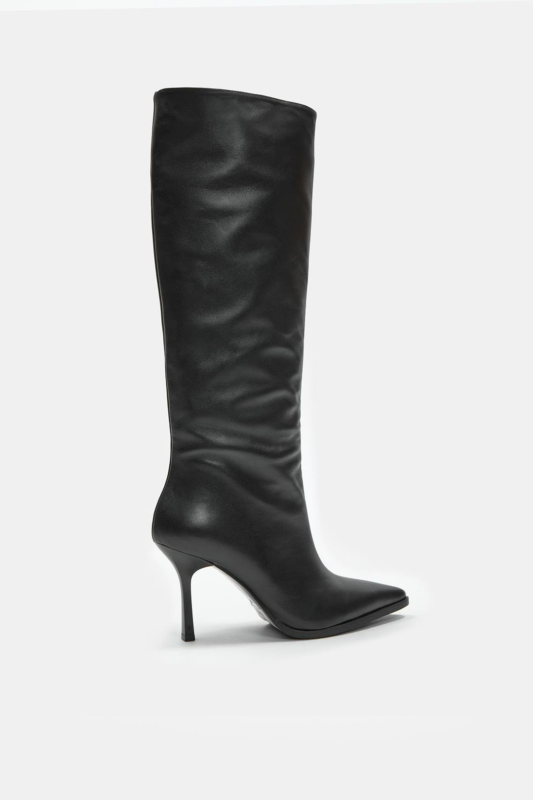 Melodi Siyah Hakiki Deri Topuklu Çizme