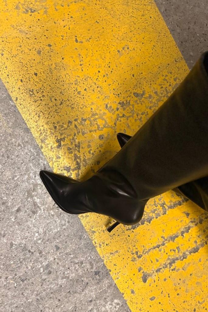 Melodi Siyah Hakiki Deri Topuklu Çizme