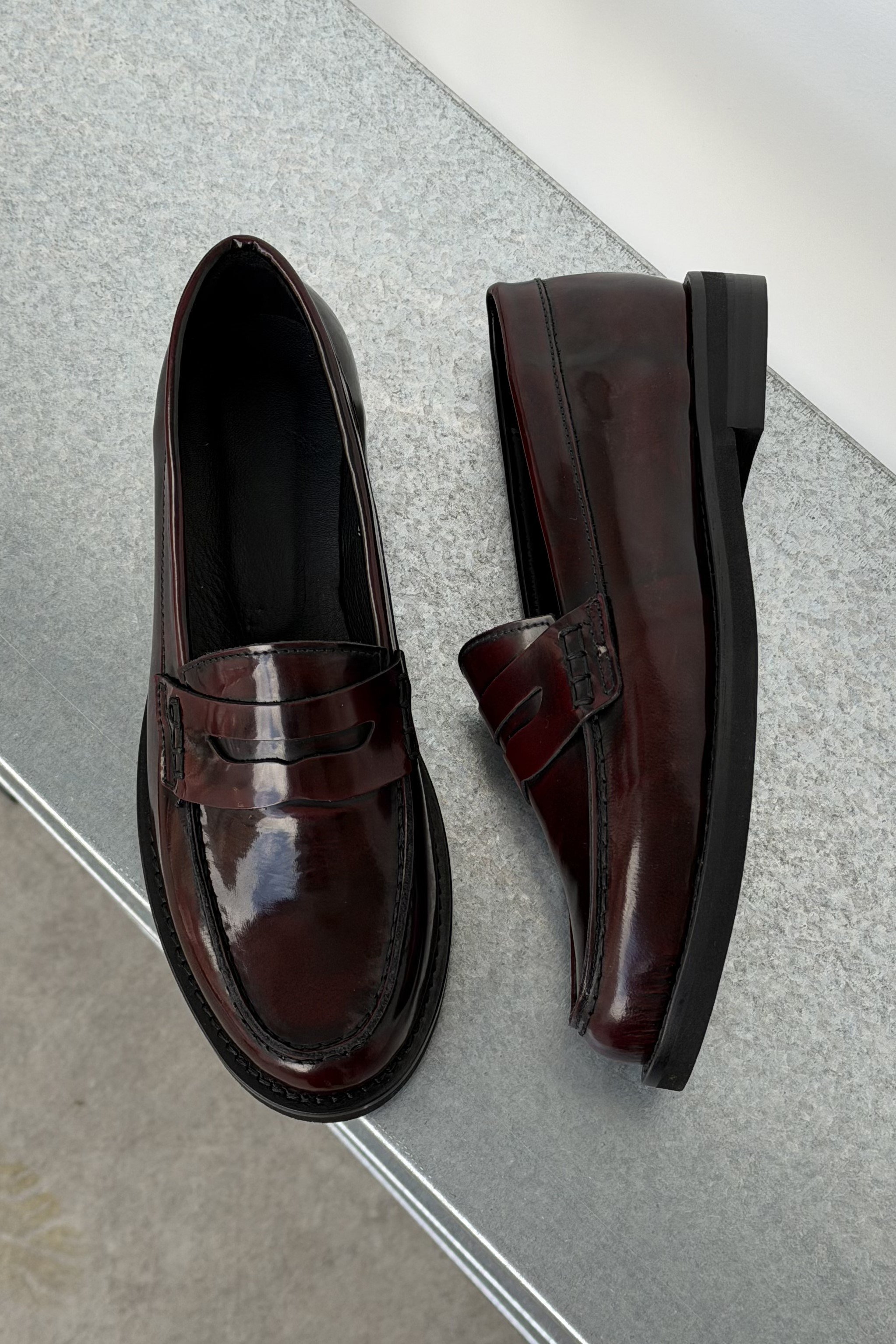 Menard Bordo Rugan Hakiki Deri Kadın Loafer Ayakkabı