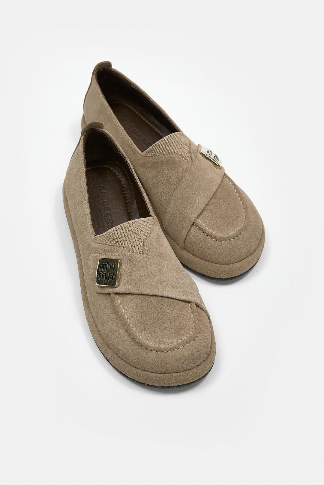 Mii Bej Hakiki Süet Kadın Loafer